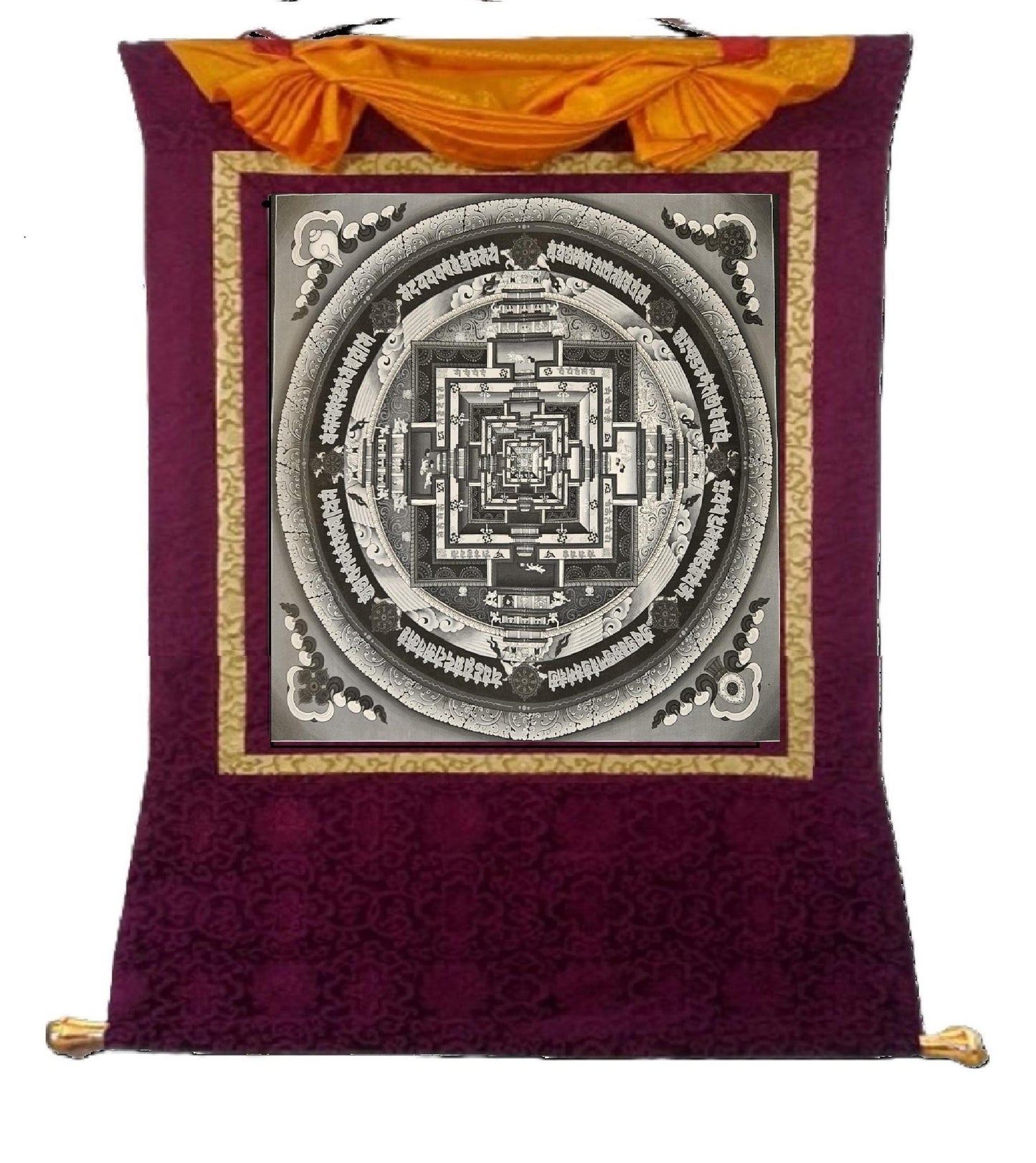 11. White and Black Kalachakra Mandala Thangka (Thanka). Free Brocade / Free Shipping.