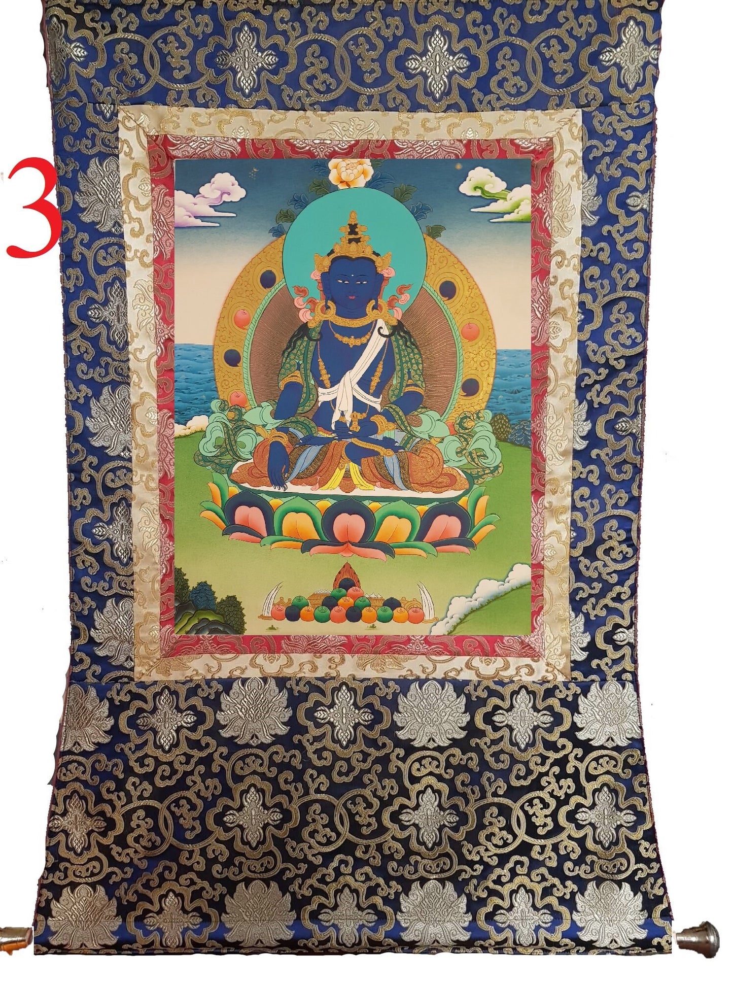 92. Akshobhya (Medukpa) Buddha Thangka (Thanka). Free Brocade / Free Shipping.