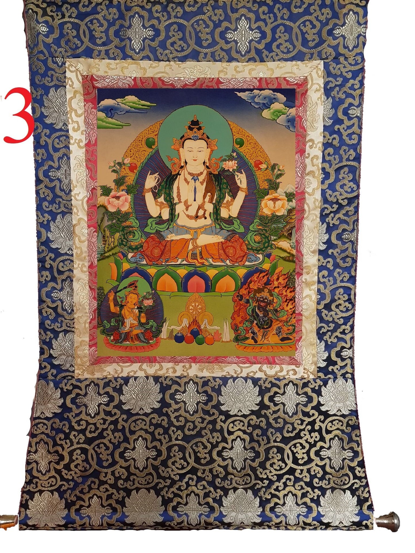 40. Chenrezig Thangka (Thanka).  Free Brocade / Free Shipping.