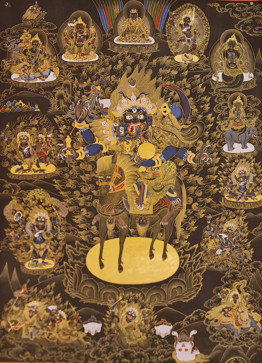 276. Rangjung Gyalmo & Bernagchen Mahakala / Mahakali Consort  Thanka (Thangka). Free Brocade / Free Shipping.