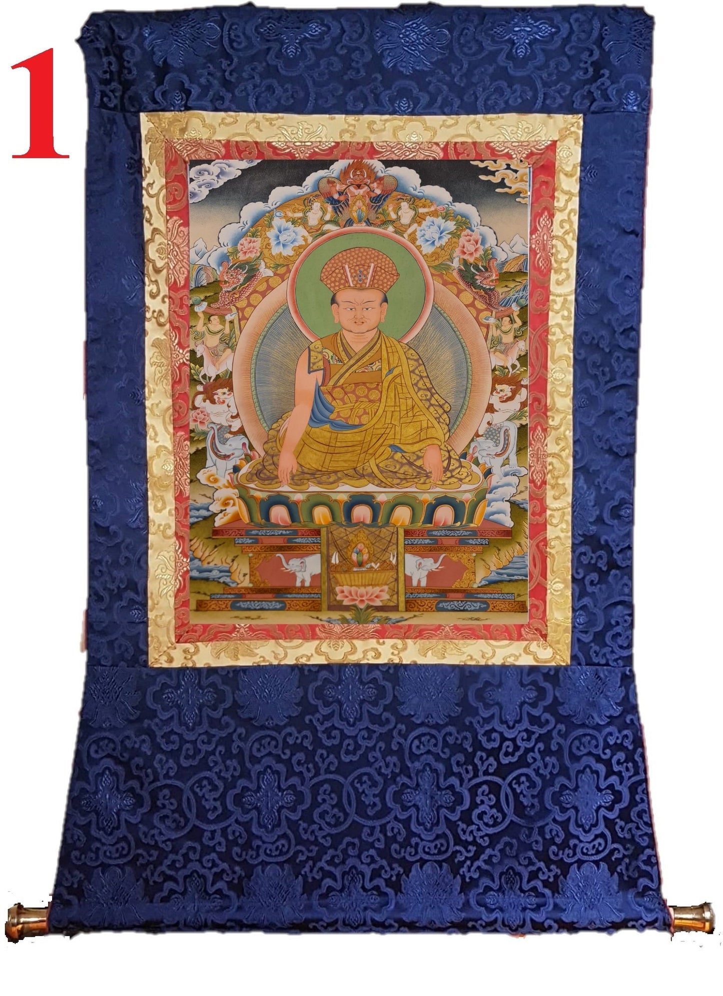 284. Phagmo Drupa Dorje Gyalpo Thanka (Thangka).  Free Brocade / Free Shipping.