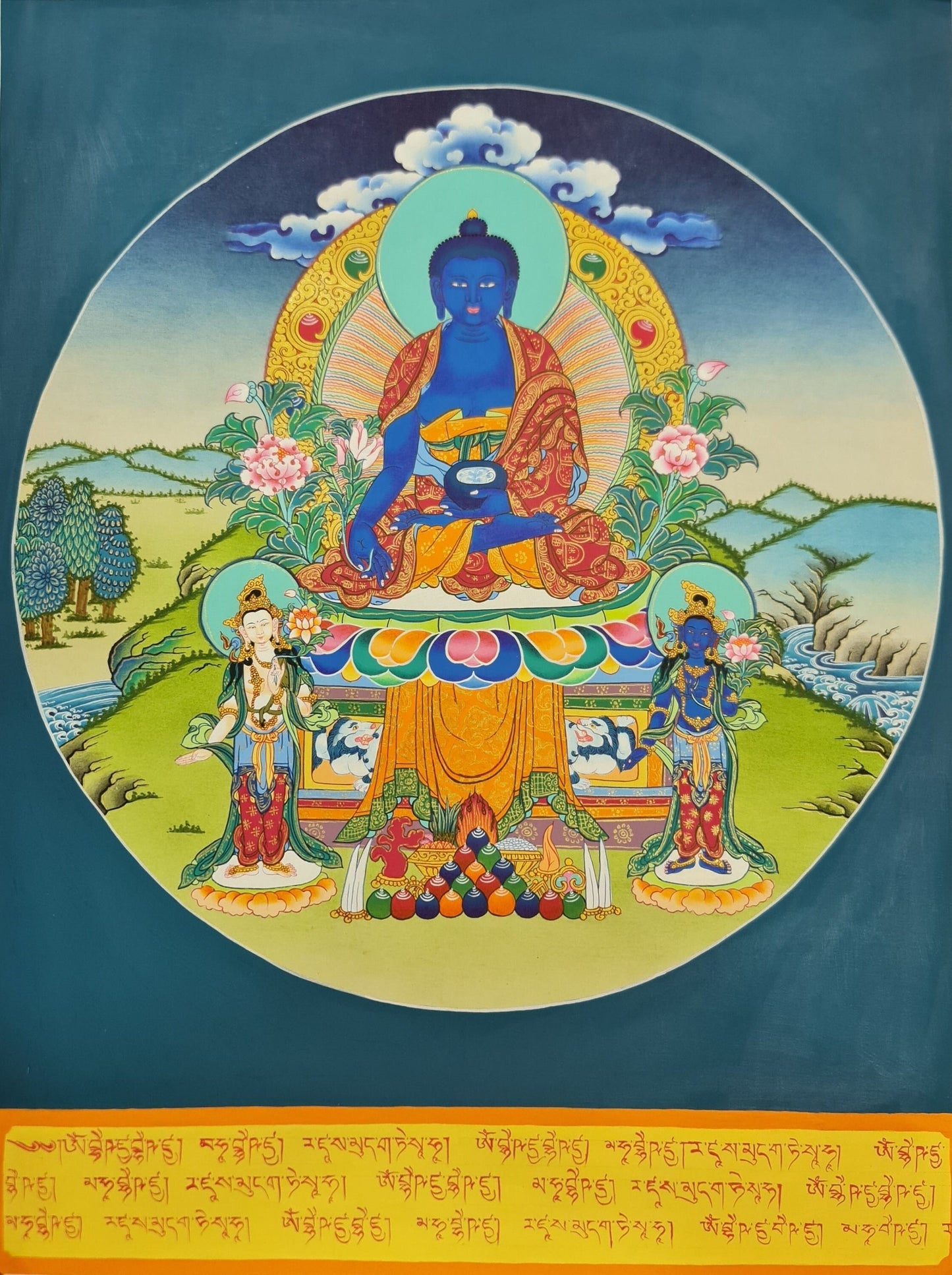 302. Medicine Buddha Thanka (Thangka). Free Brocade / Free Shipping.