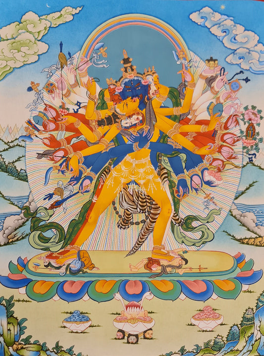 73. 12 Arm Kalachakra Consort Thangka (Thanka) Painting. Free Brocade / Free Shipping.