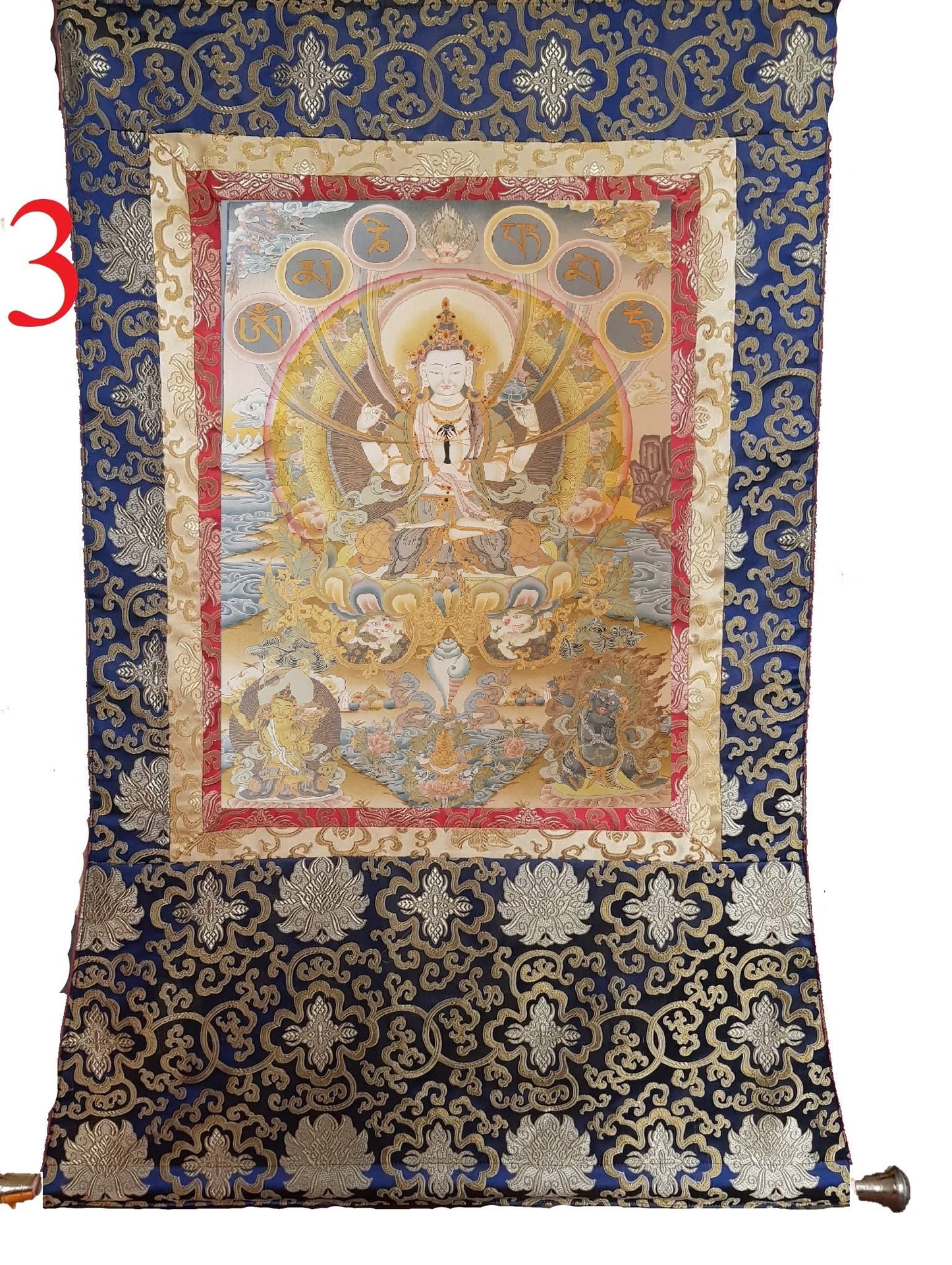 15. Chenrezig Thangka (Thanka).  Free Brocade / Free Shipping.