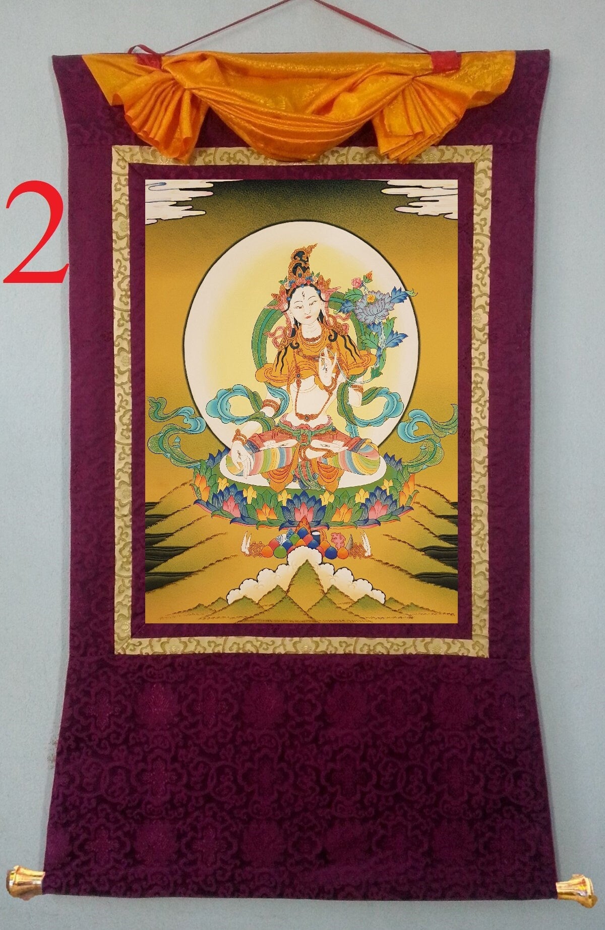 153. White Tara Thangka (Thanka). Free Brocade / Free Shipping.