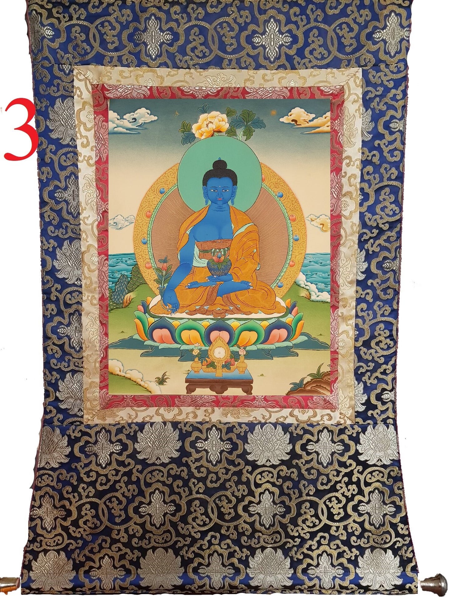 87. Medicine Buddha Thanka (Thangka). Free Brocade / Free Shipping.