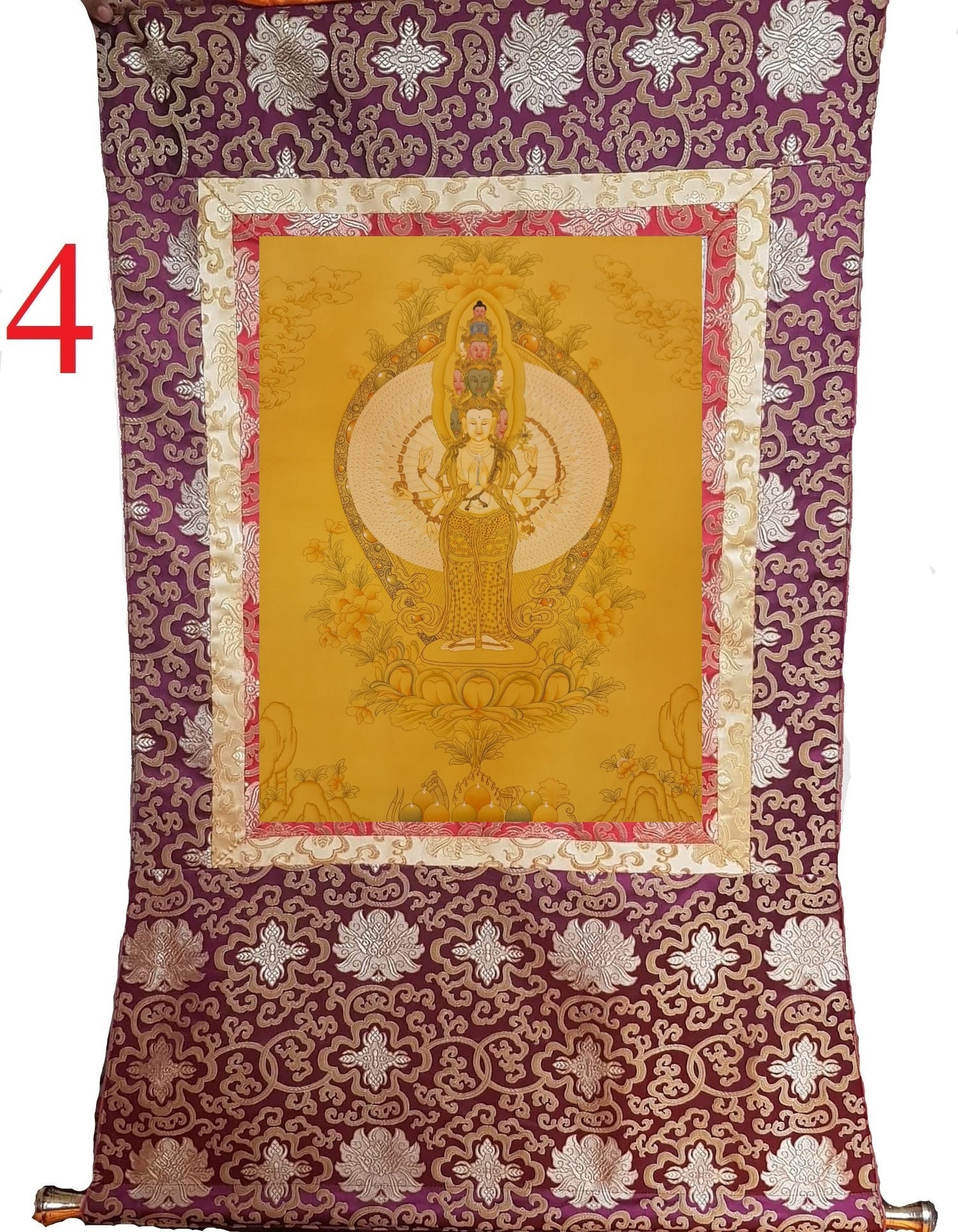 264. Large 1000 (Thousand) Arm Chenrezig Avalokiteshvara Thangka (Thanka). Free Brocade / Free Shipping.
