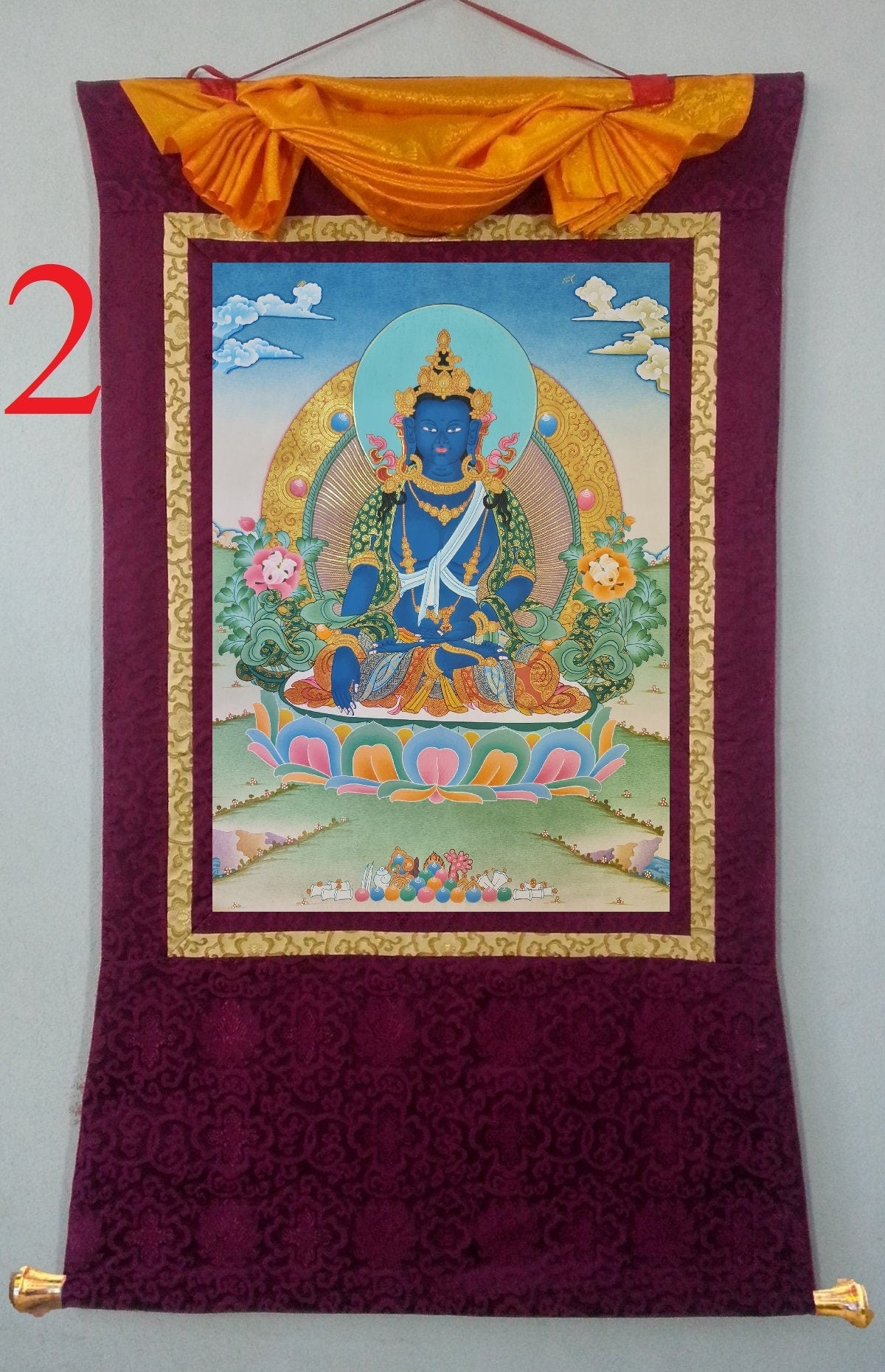 172. Akshobhya (Medukpa) Buddha Thangka (Thanka). Free Brocade / Free Shipping.