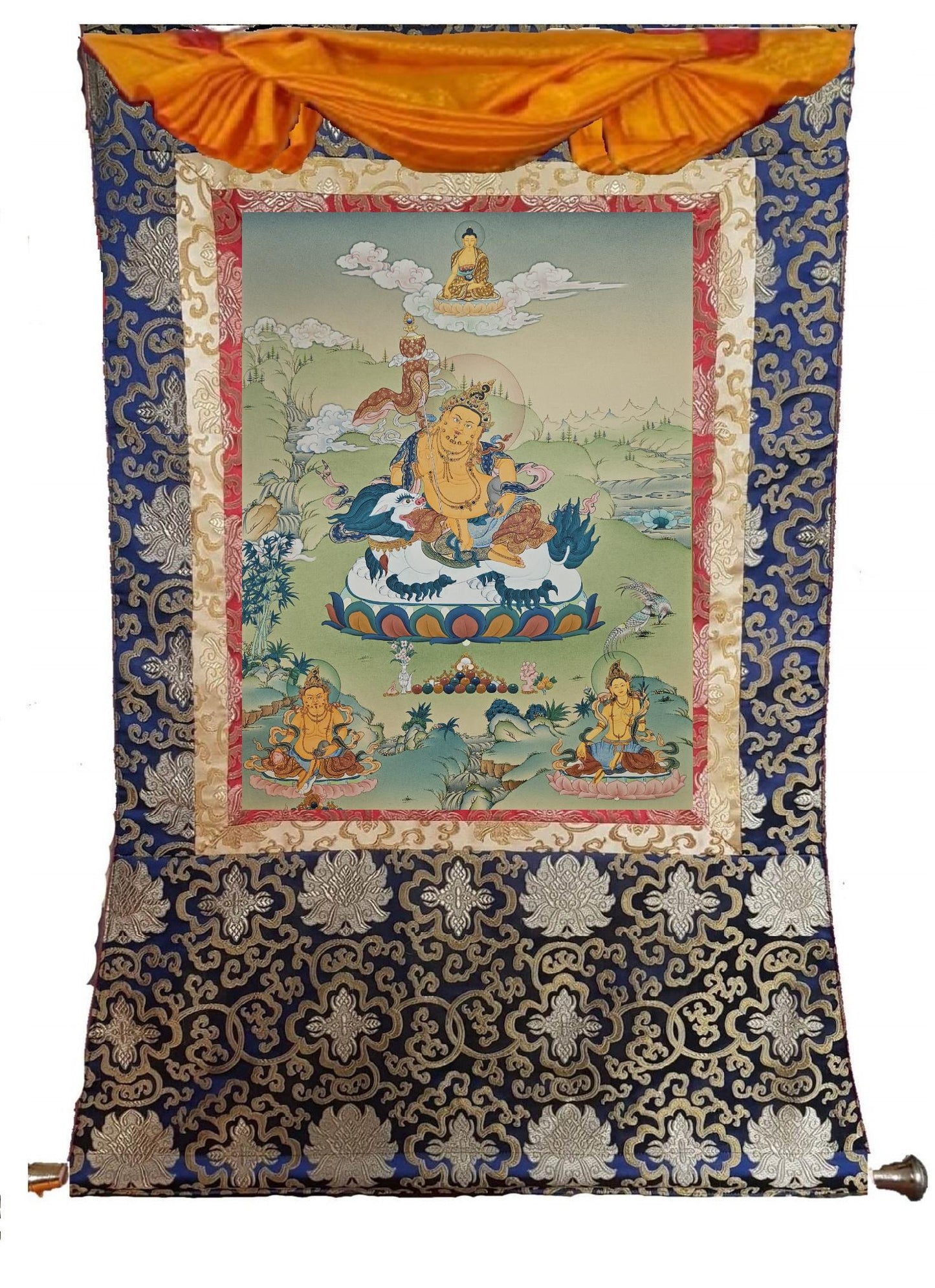 387. Namtoshe Jambhala or Zambhala Thangka (Thanka). Free Brocade / Free Shipping.