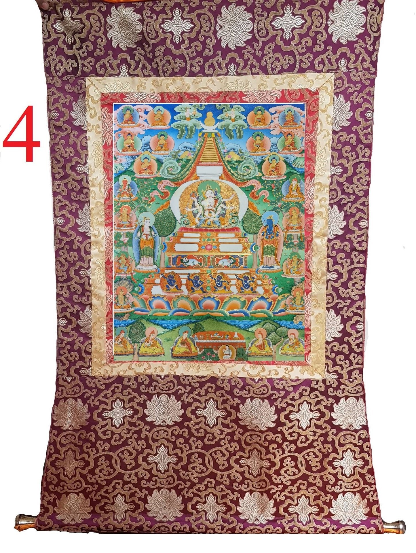36. Namgyalma Stupa Thangka (Thanka) Painting (25 Year old) . Free Brocade / Free Shipping.