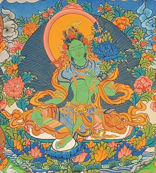2. Green Tara with 21 other Tara Thangka (Thanka). Free Brocade / Free Shipping.