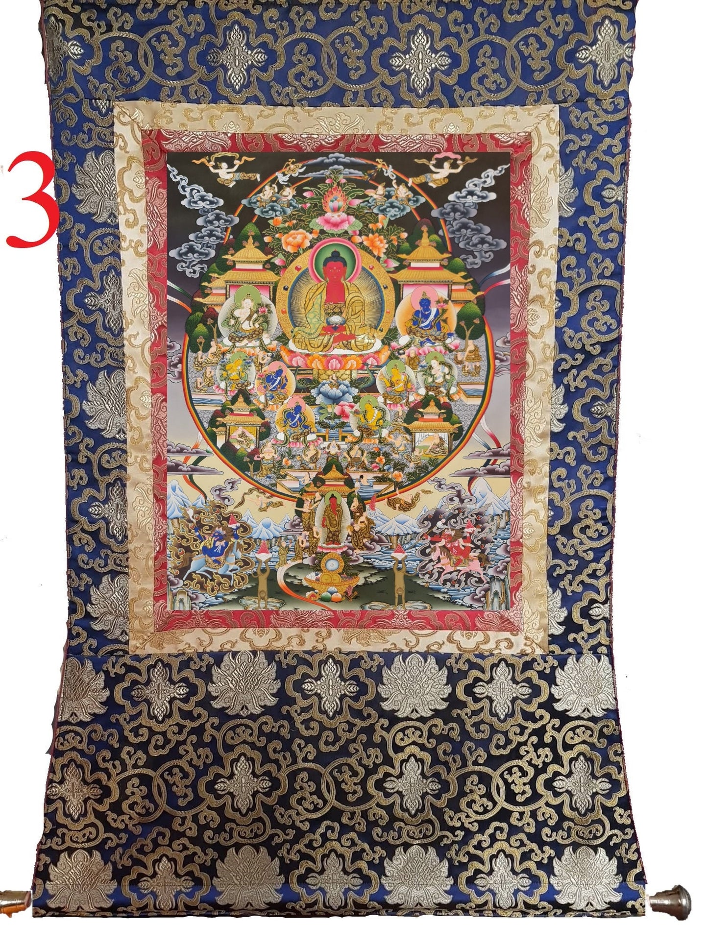 261. Large Amitabha Buddha Palace Thangka (Thanka). Free Brocade / Free Shipping.