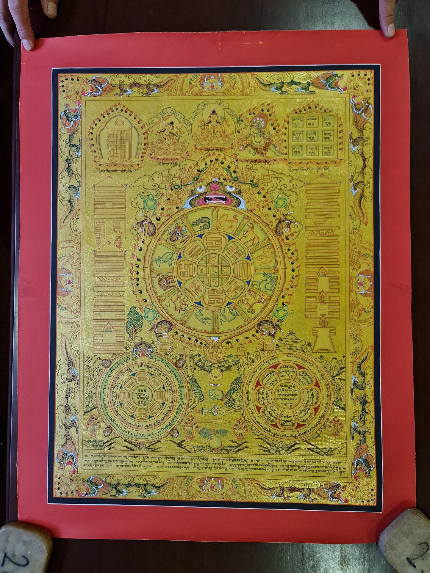 217. 24 K Gold Tibetan Calendar Thangka (Thanka). Free Brocade / Free Shipping.