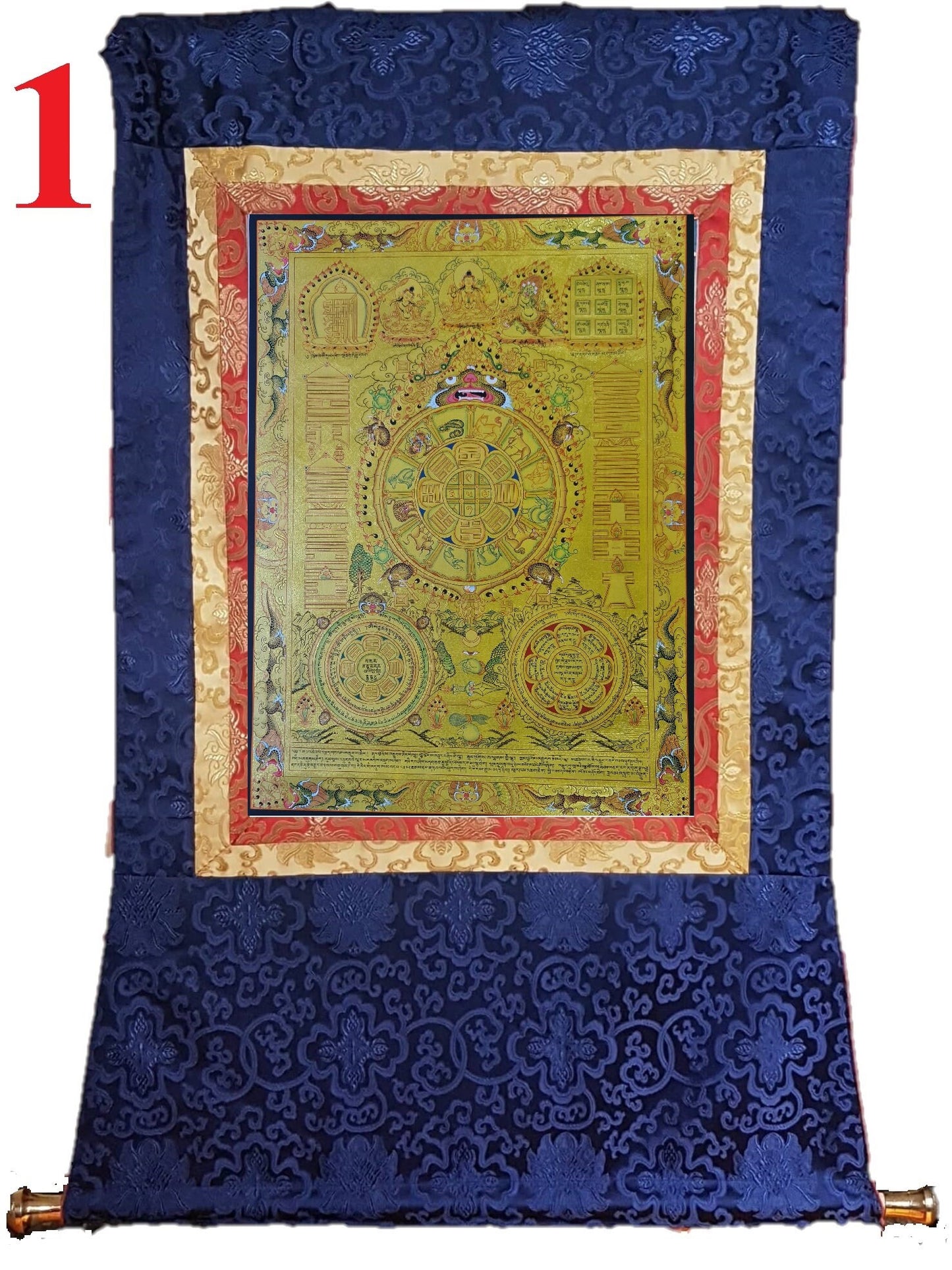217. 24 K Gold Tibetan Calendar Thangka (Thanka). Free Brocade / Free Shipping.