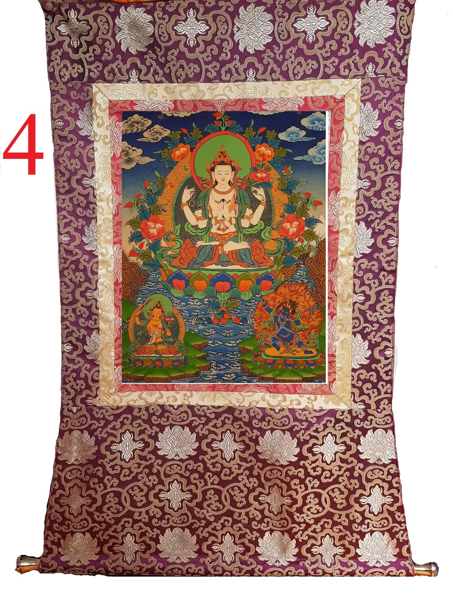 41. Chenrezig Thangka (Thanka). Free Brocade / Free Shipping.