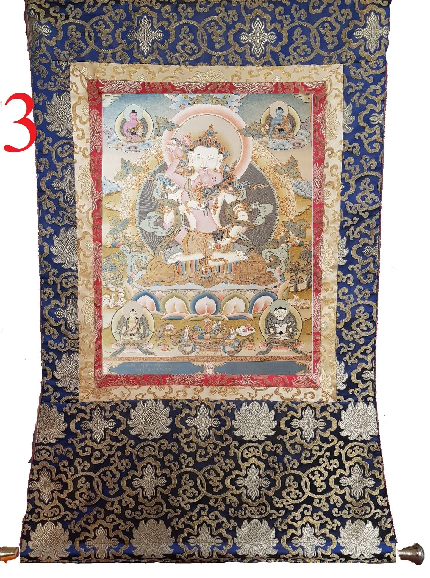 135. Vajrasattva Consort Tibetan Thangka (Thanka) Painting. Free Brocade / Free Shipping.