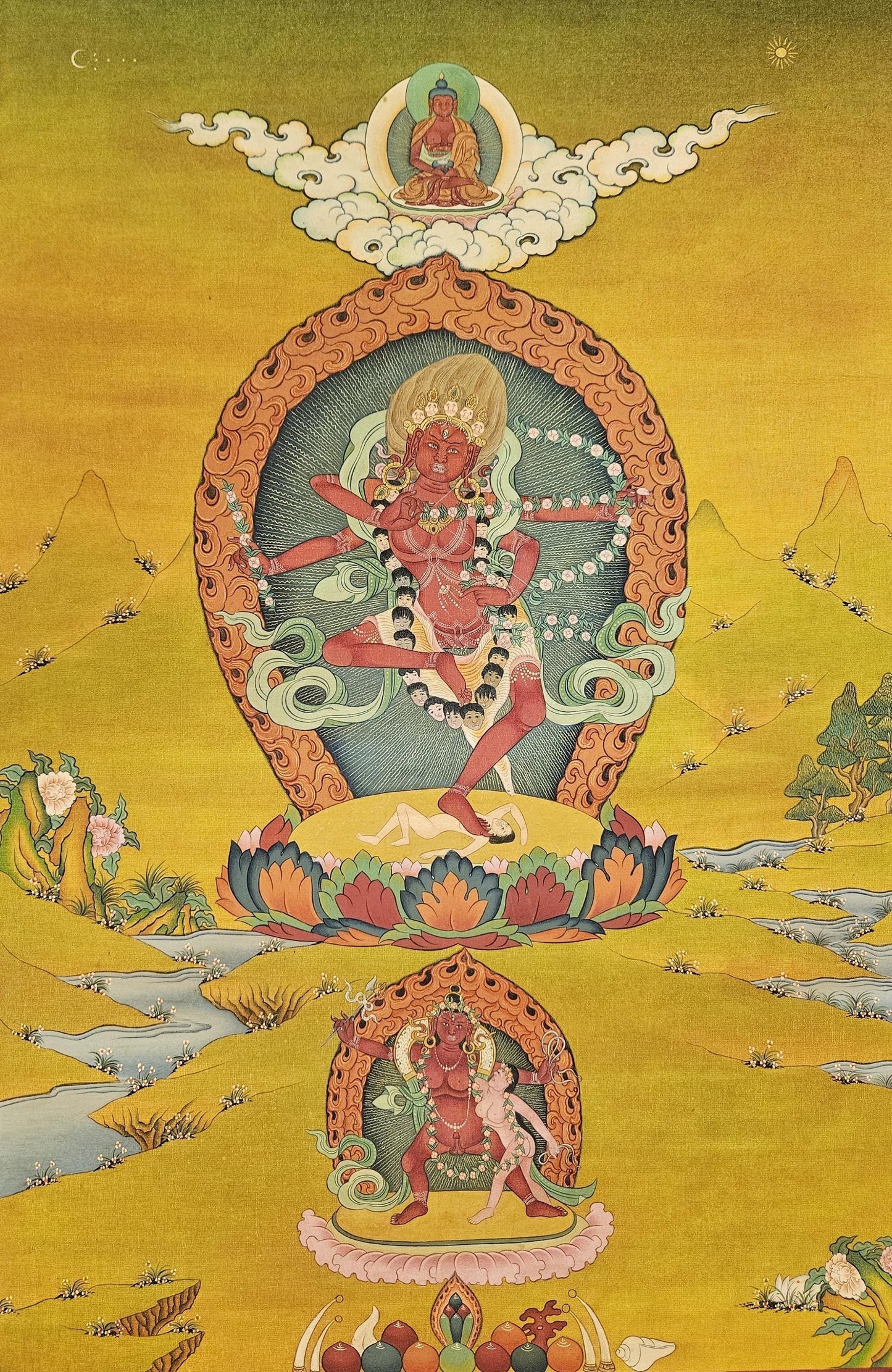 389. 20 Year Old Karma Gadri Style Kurukulla Thangka (Thanka). Free Brocade / Free Shipping.