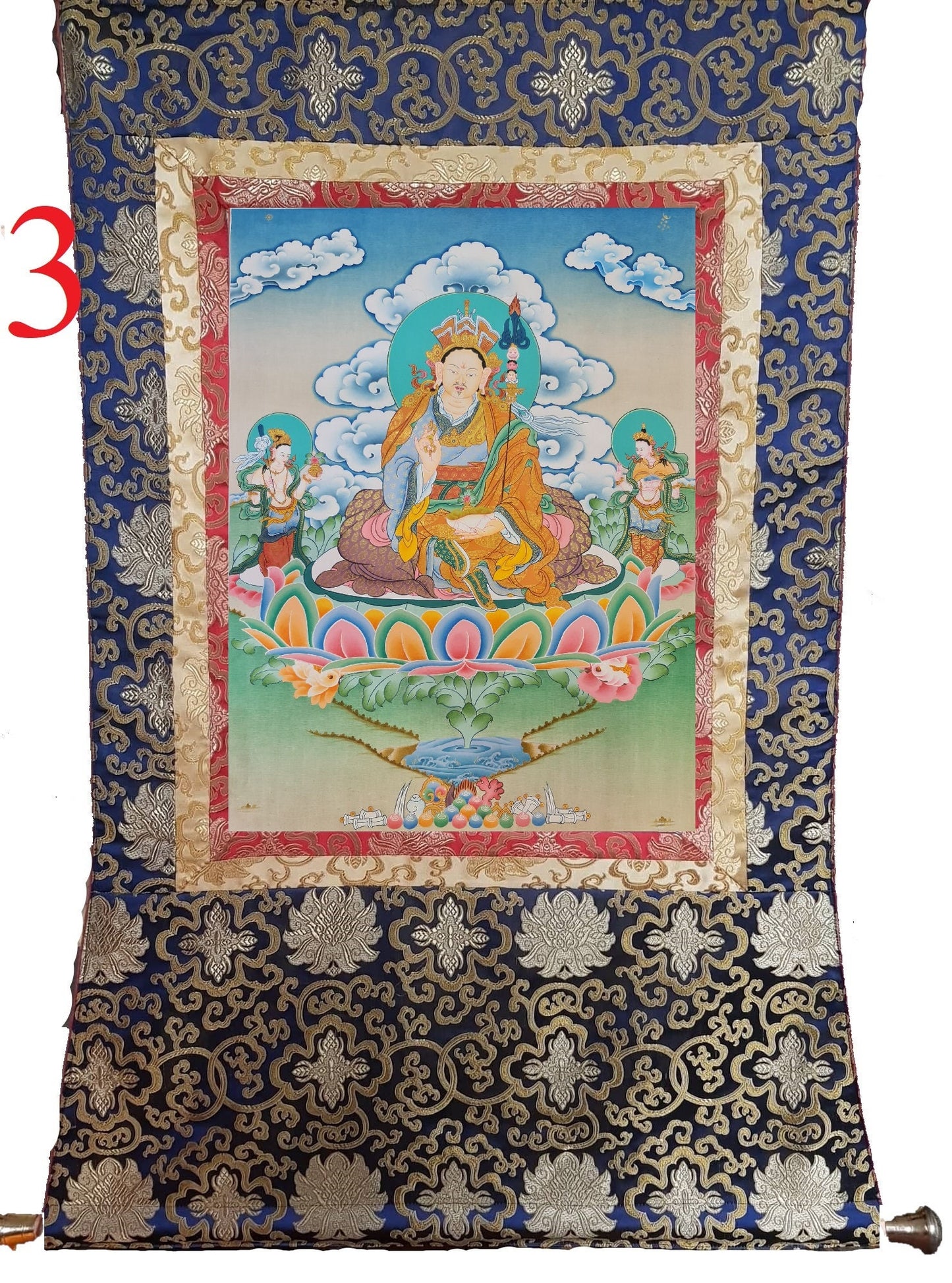 155. Guru Rinpoche Padmasambhava Thanka(Thangka). Free Brocade / Free Shipping.