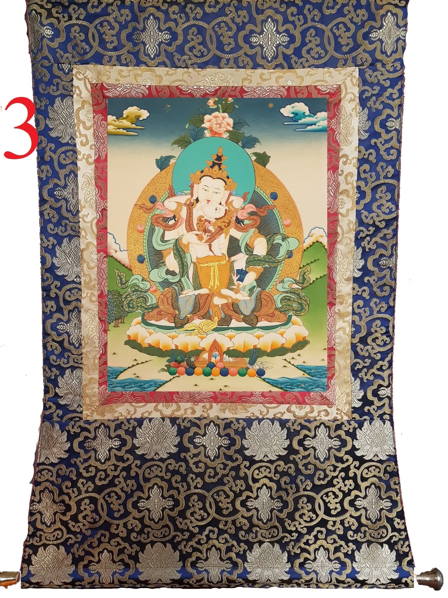137. Vajrasattva Consort Tibetan Thangka (Thanka) Painting. Free Brocade / Free Shipping.