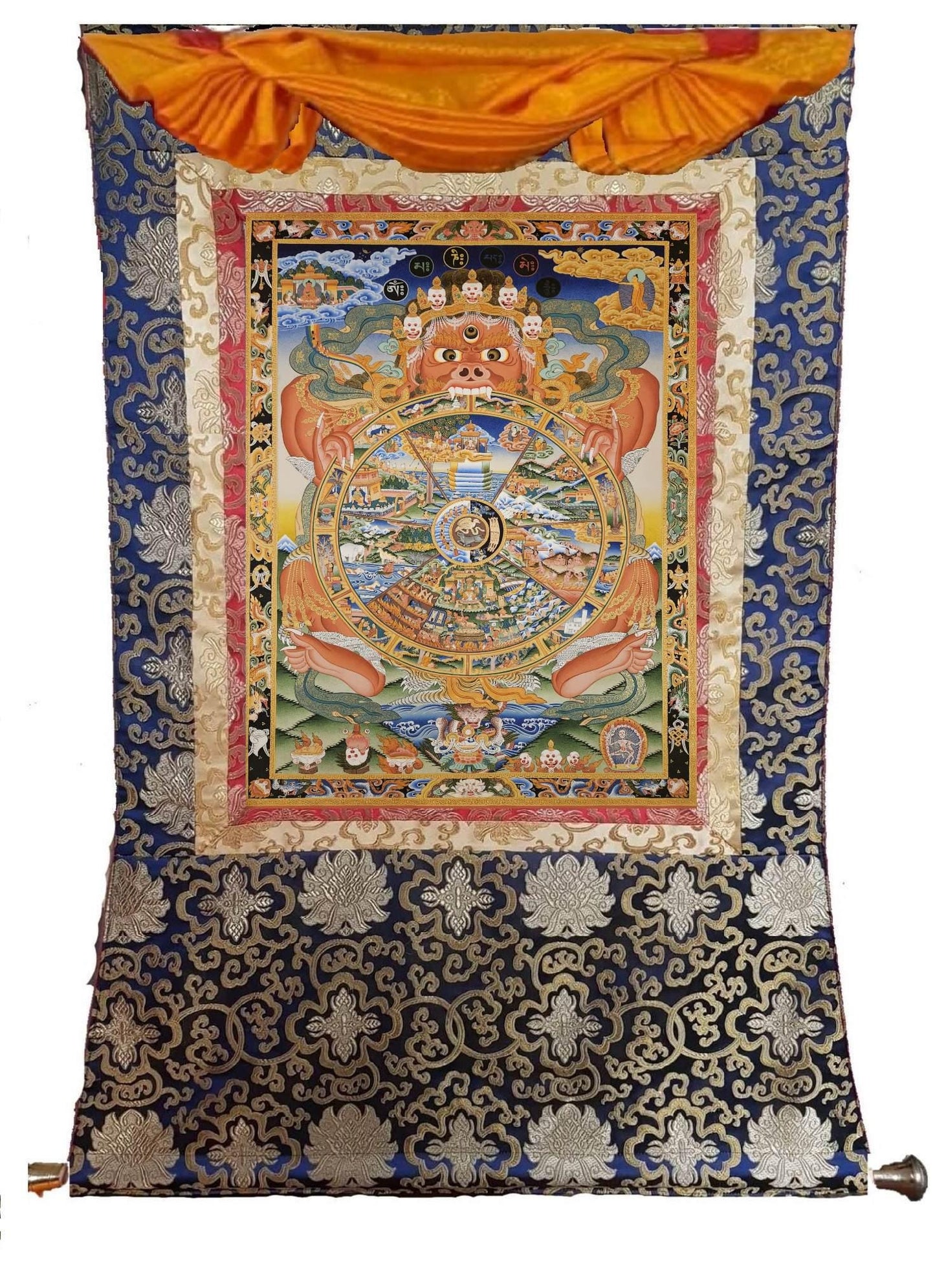 210. Wheel of Life (Samsara) Thangka (Thanka). Free Brocade / Free Shipping.