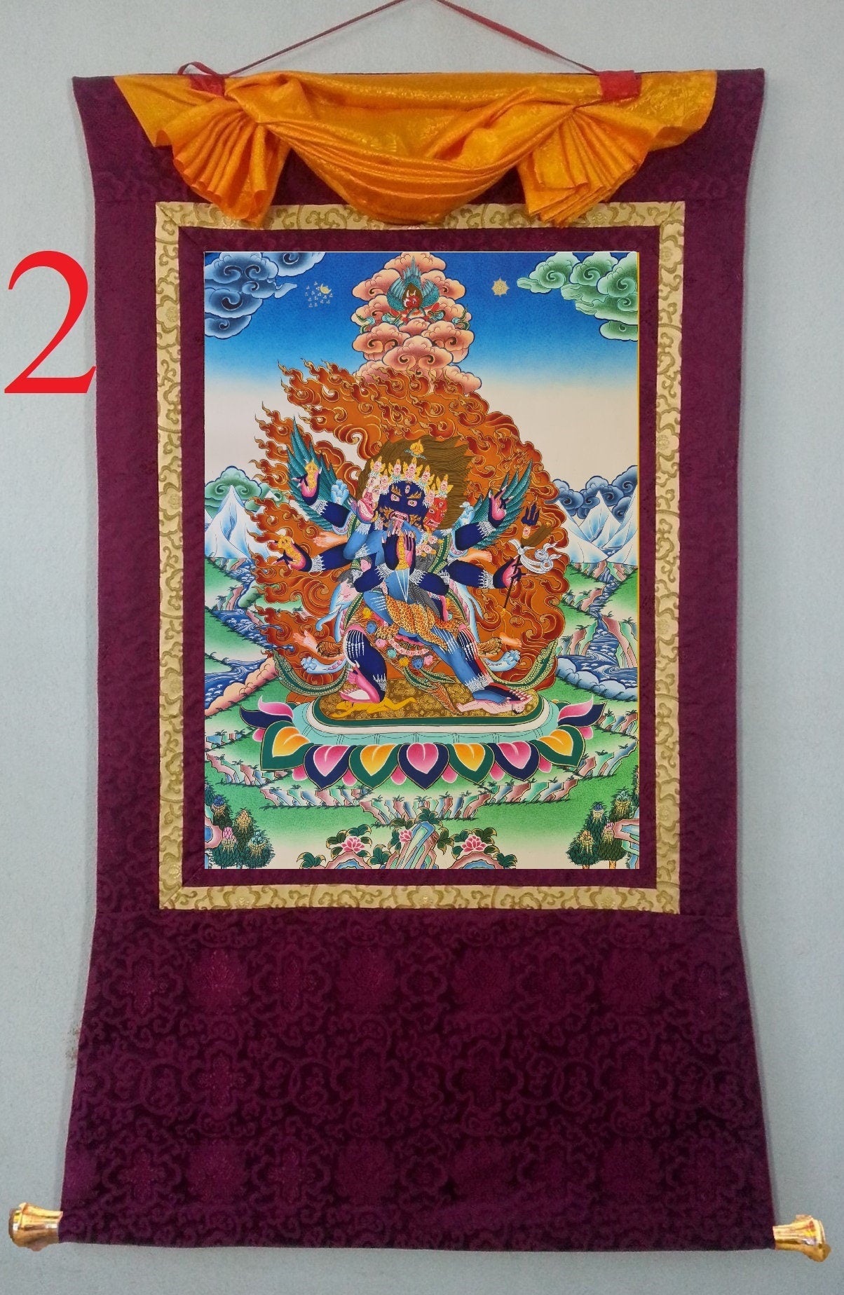180. Vajra Kilaya (Dorje Phurba) Thanka (Thangka). Free Brocade / Free Shipping.