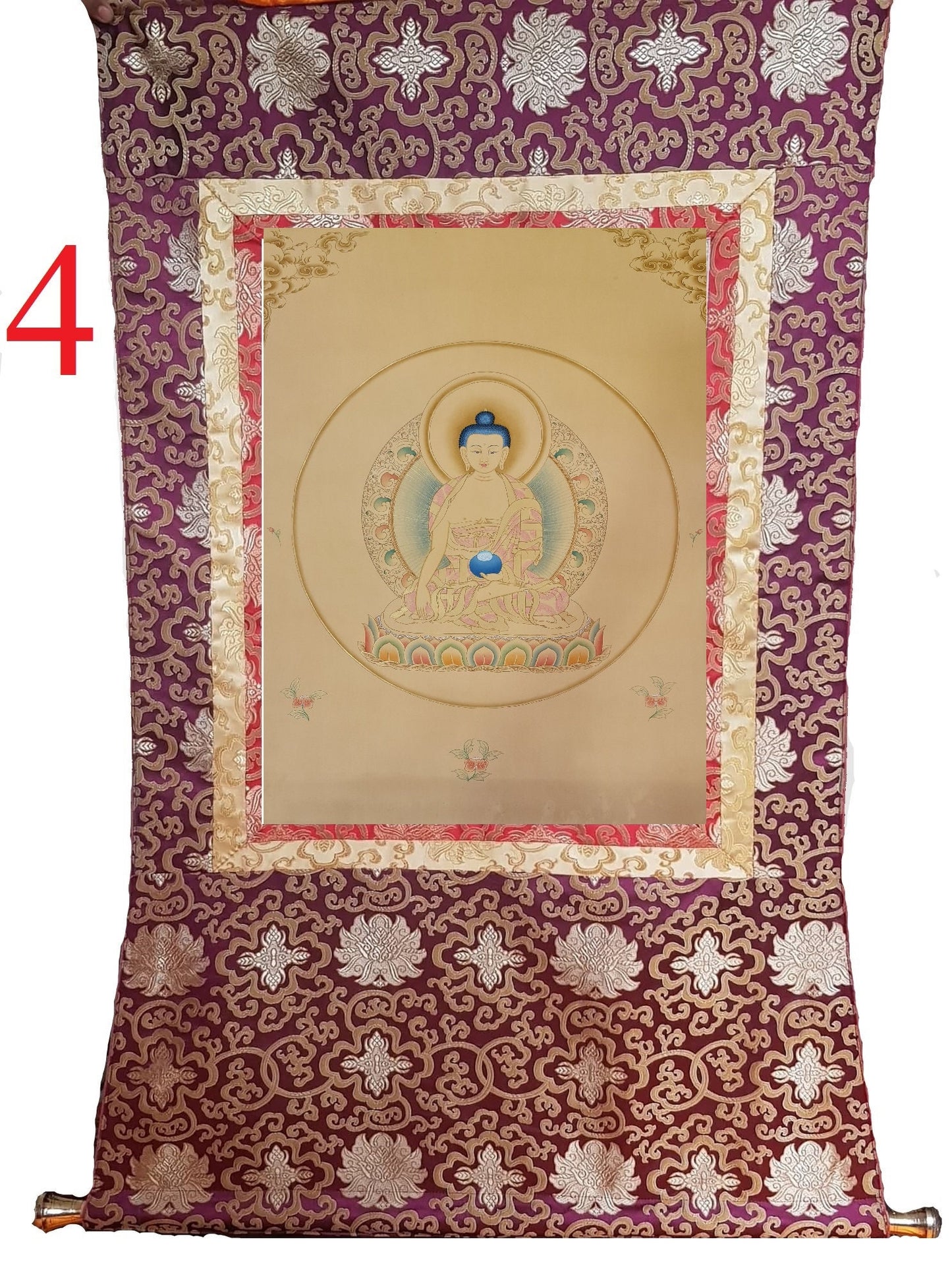 195. Shakyamuni Buddha Thangka (Thanka). Free Brocade / Free Shipping.