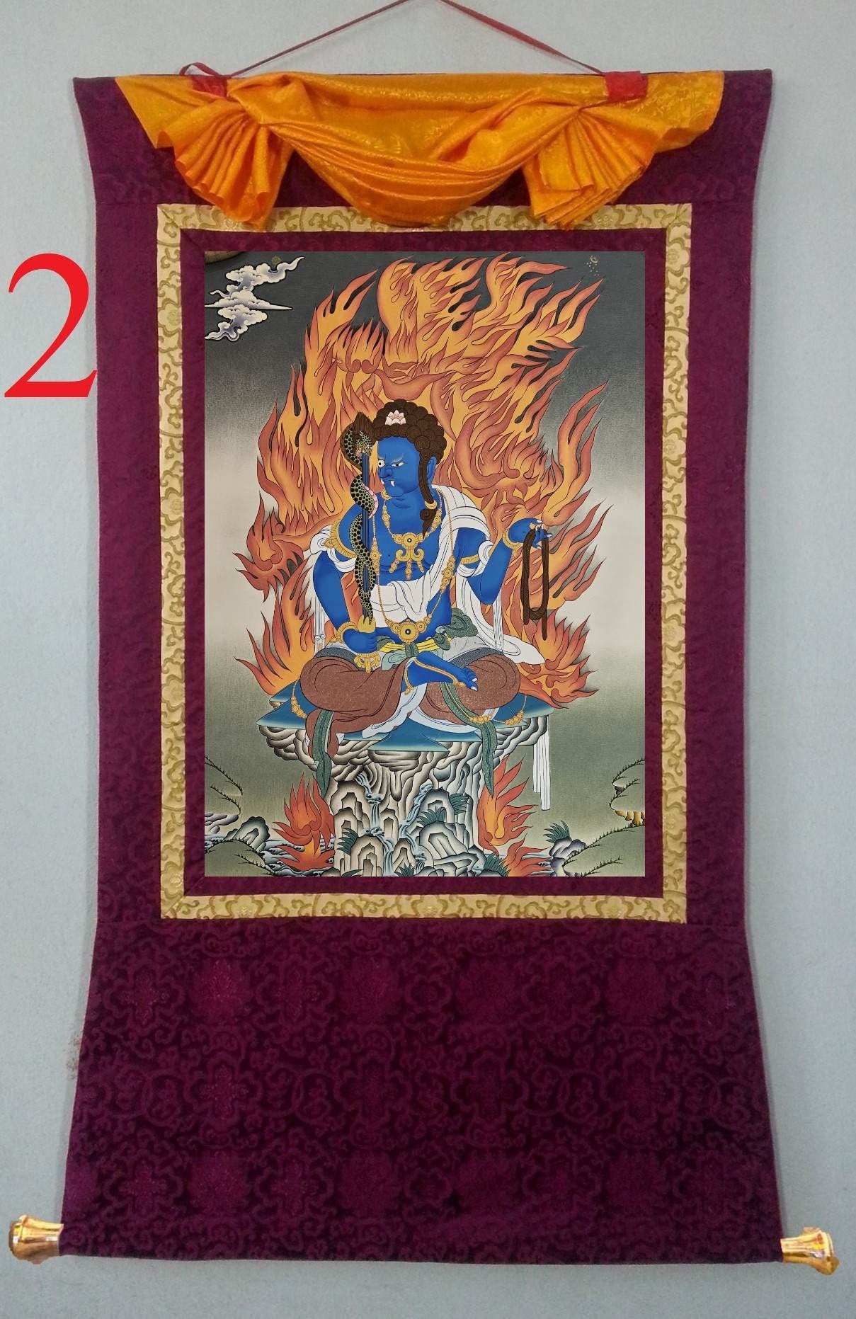 291. Achala Krodharaja "Immovable One" "King of the Wrathful" Thangka (Thanka). Free Brocade / Free Shipping.