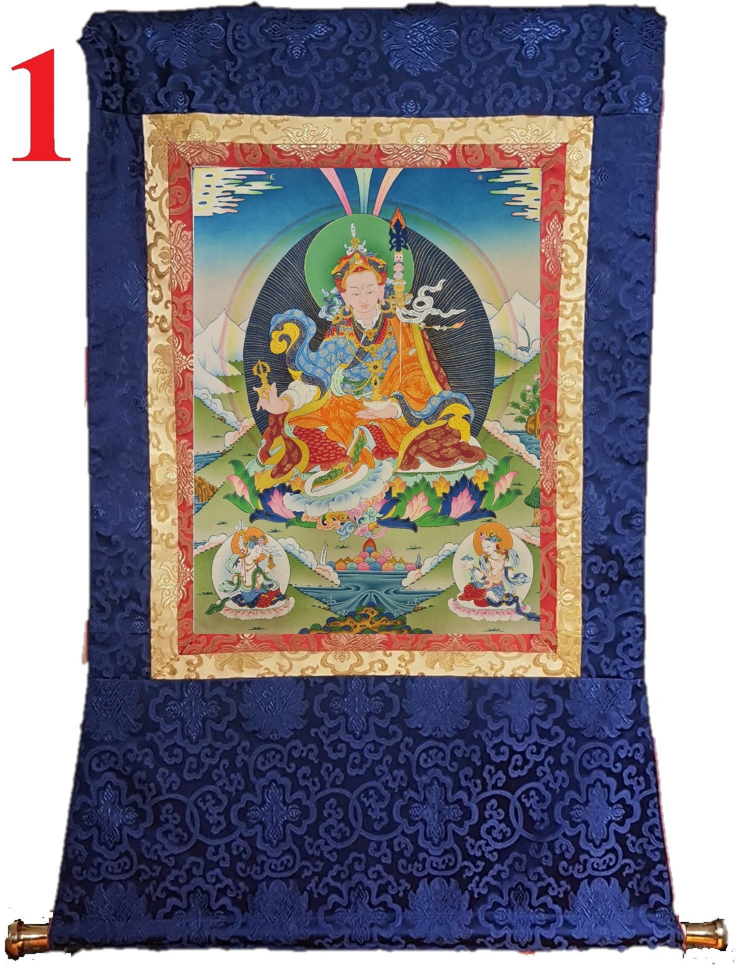 144. Guru Rinpoche Padmasambhava Thanka (Thangka). Free Brocade / Free Shipping.