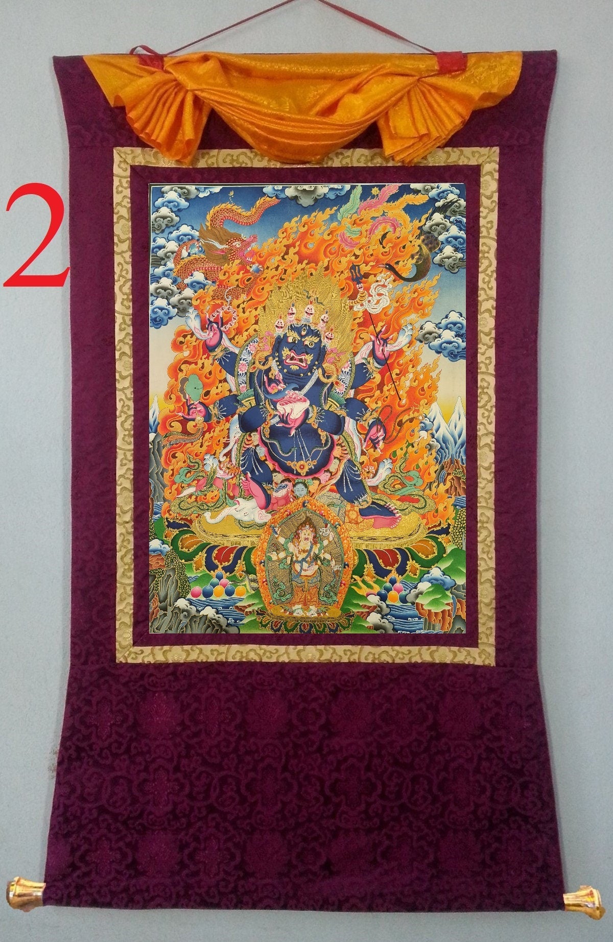 101. 6 Arm Mahakala Thanka (Thangka). Free Brocade / Free Shipping.