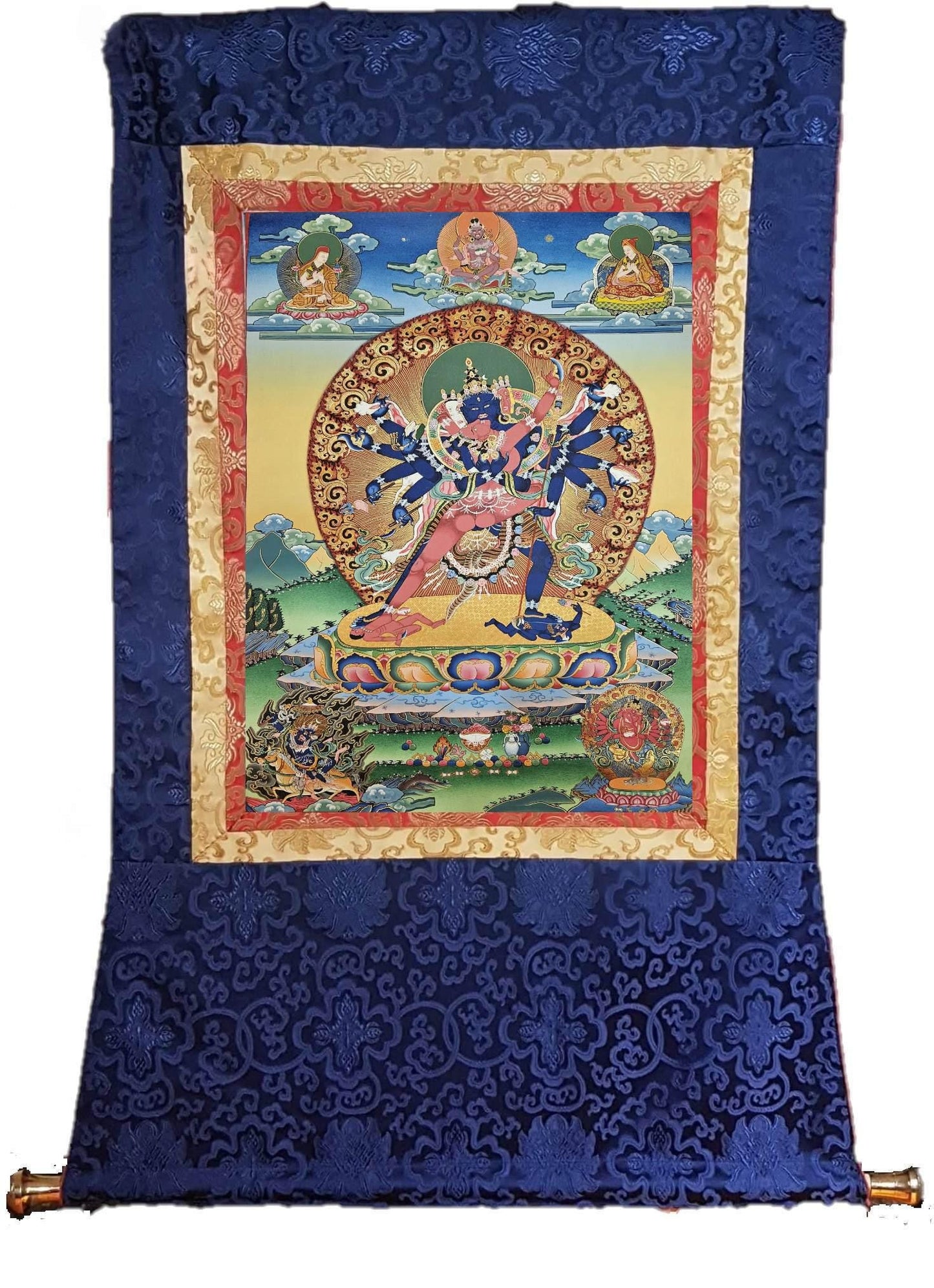 363. 12 Arm Chakrasamvara Thanka (Thangka) Painting. Free Brocade / Free Shipping.