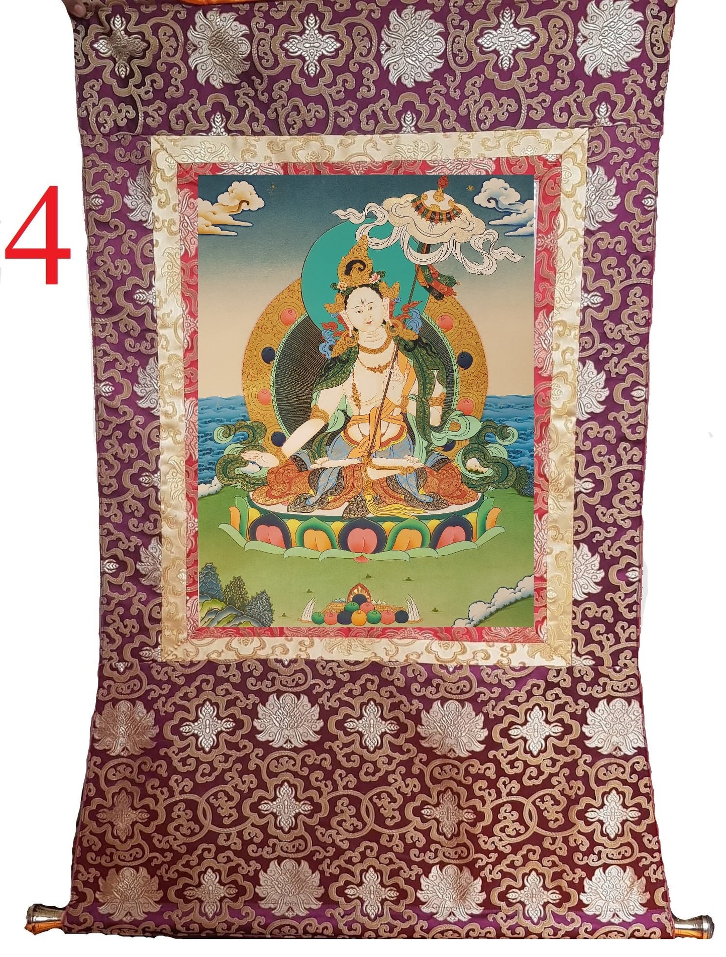 127. Two Arm Dukkar Thangka (Thanka). Free Brocade / Free Shipping.