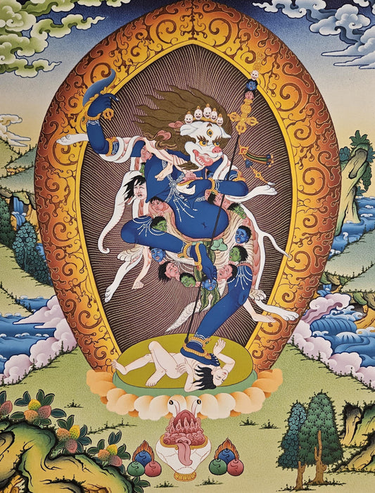 121. Simhamukha Senge Dongma (Lion-faced Dakini) Thanka (Thangka). Free Brocade / Free Shipping.