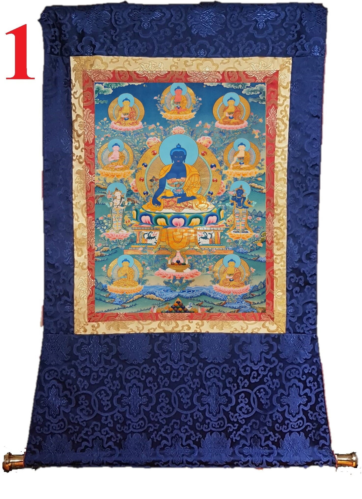 254. 8 Eight Medicine Buddha Thanka (Thangka). Free Brocade / Free Shipping.