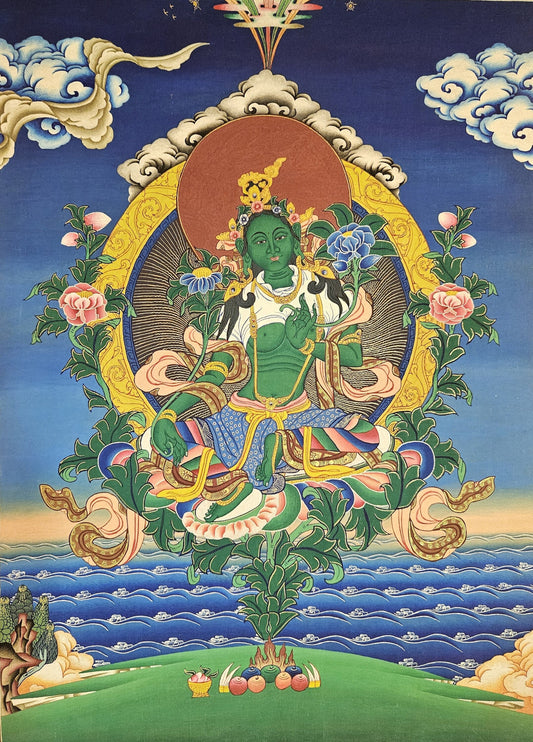 311. Green Tara Thangka (Thanka). Free Brocade / Free Shipping.