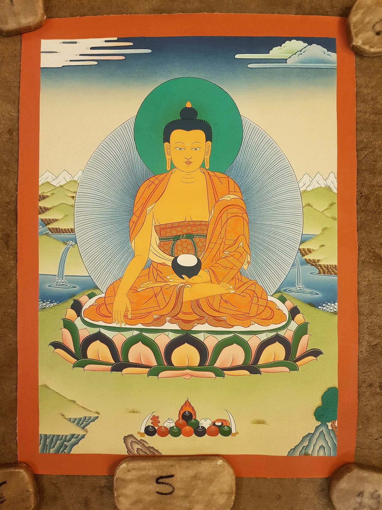 115. Shakyamuni Buddha Thangka (Thanka). Free Brocade / Free Shipping.