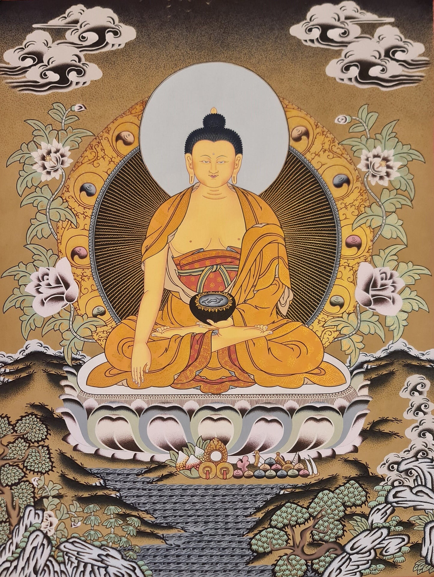 114. Shakyamuni Buddha Thangka (Thanka). Free Brocade / Free Shipping.