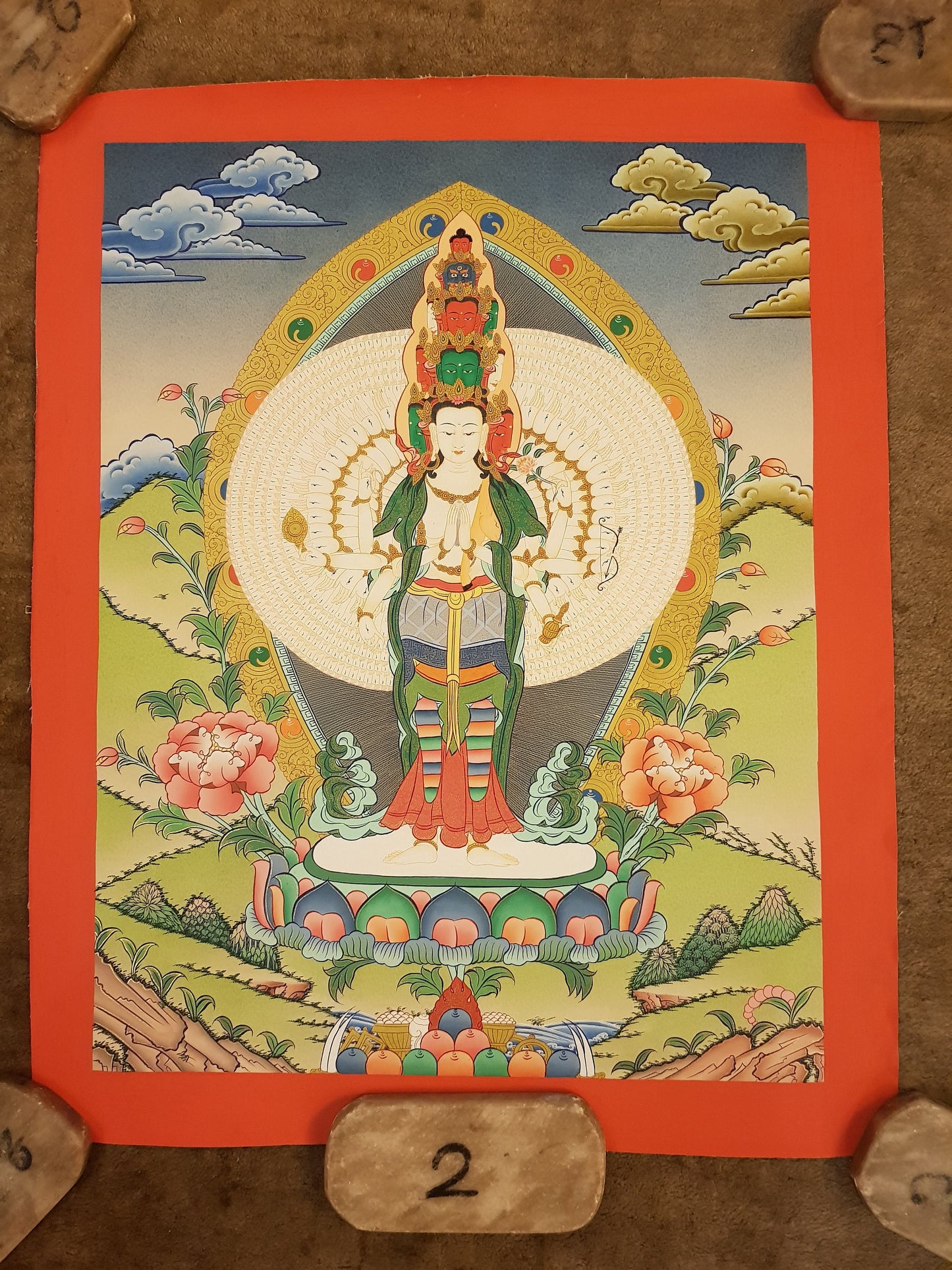 10. 1000 (Thousand) Arm Chenrezig Avalokiteshvara Thangka (Thanka). Free Brocade / Free Shipping.