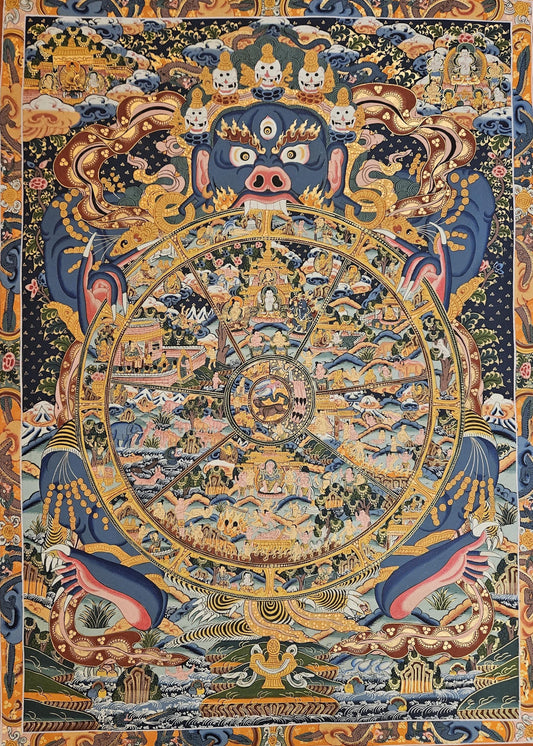 379. Large Wheel of Life (Samsara) Thangka (Thanka). Free Brocade / Free Shipping.
