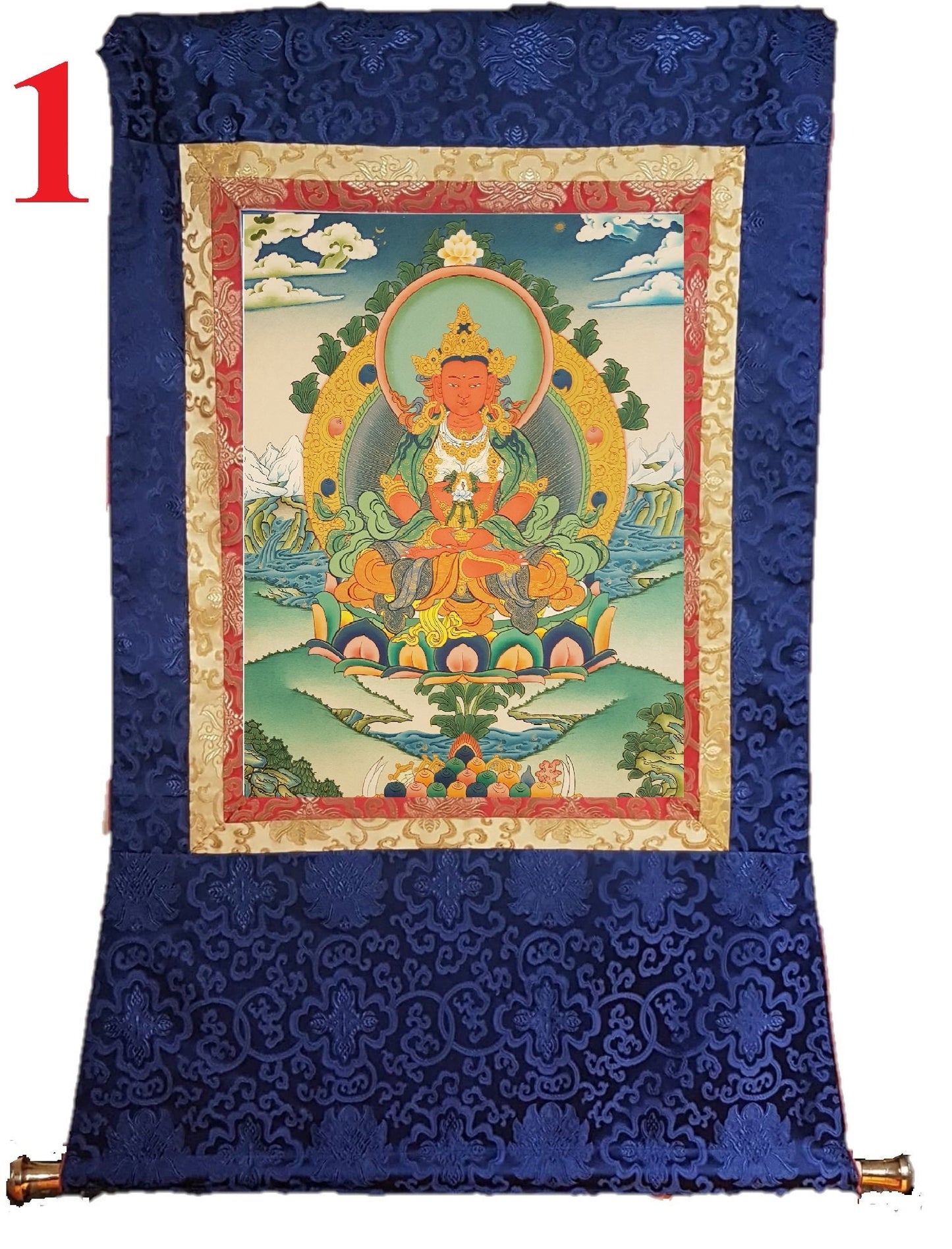 32. Amitayus Thangka (Thanka). Free Brocade / Free Shipping.