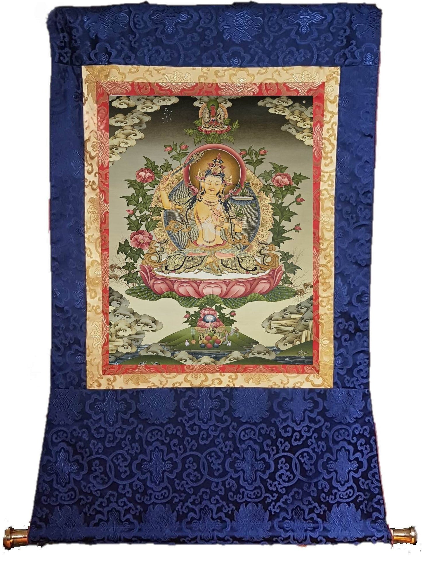 334. Manjushree (Manjushri) Thangka (Thanka). Free Brocade / Free Shipping.