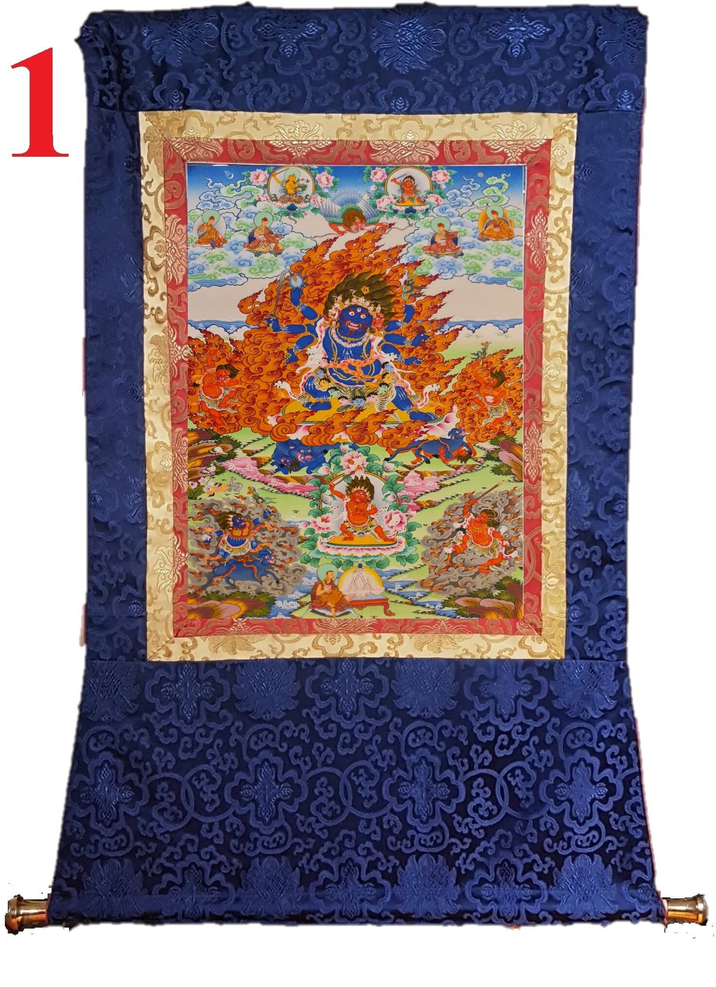 285. Drikung Kagyu Yamantaka Thanka (Thangka).  Free Brocade / Free Shipping.