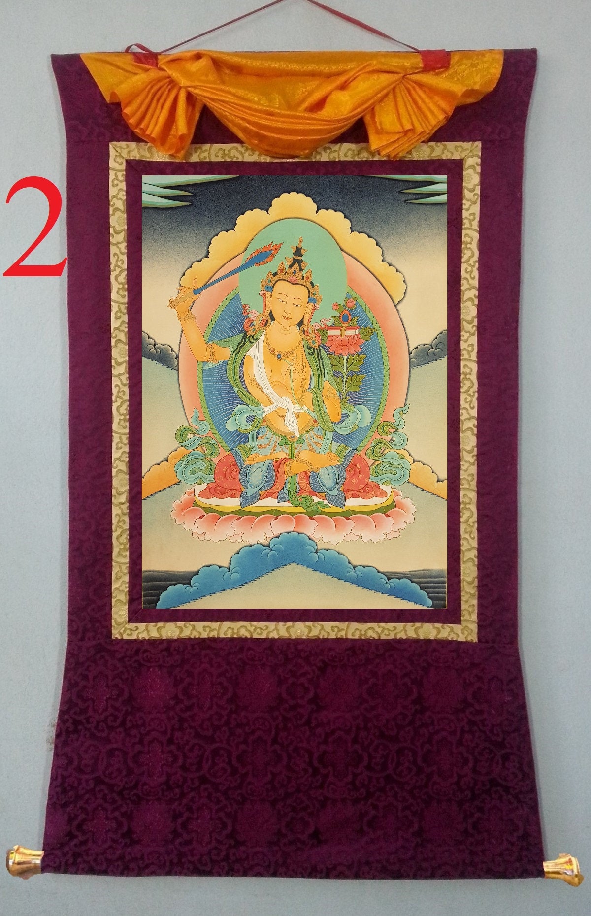 83. Manjushree (Manjushri) Thangka (Thanka). Free Brocade / Free Shipping.