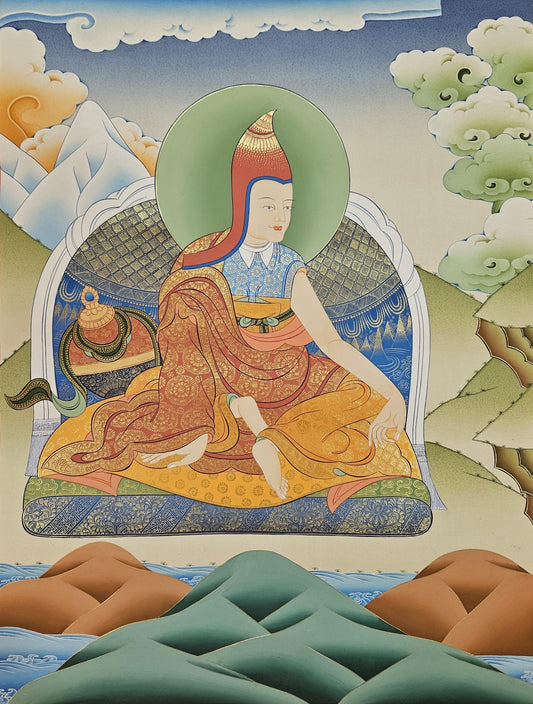 388. Shantideva Monk at Nalanda Thangka (Thanka).  Free Brocade / Free Shipping.