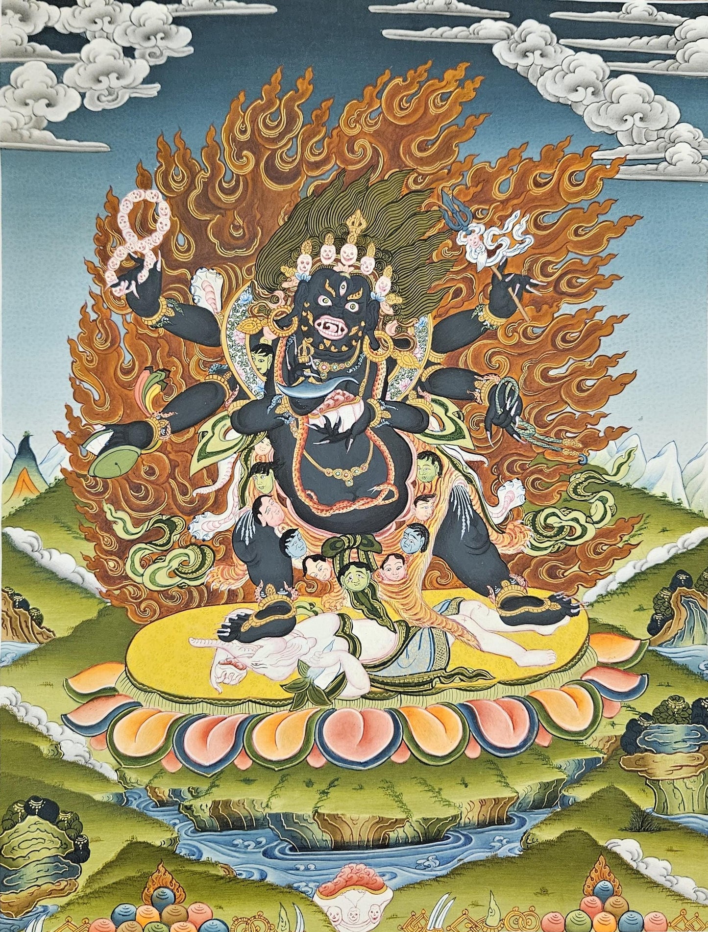 402. 6 Six Arm Mahakala Thanka (Thangka). Free Brocade / Free Shipping.