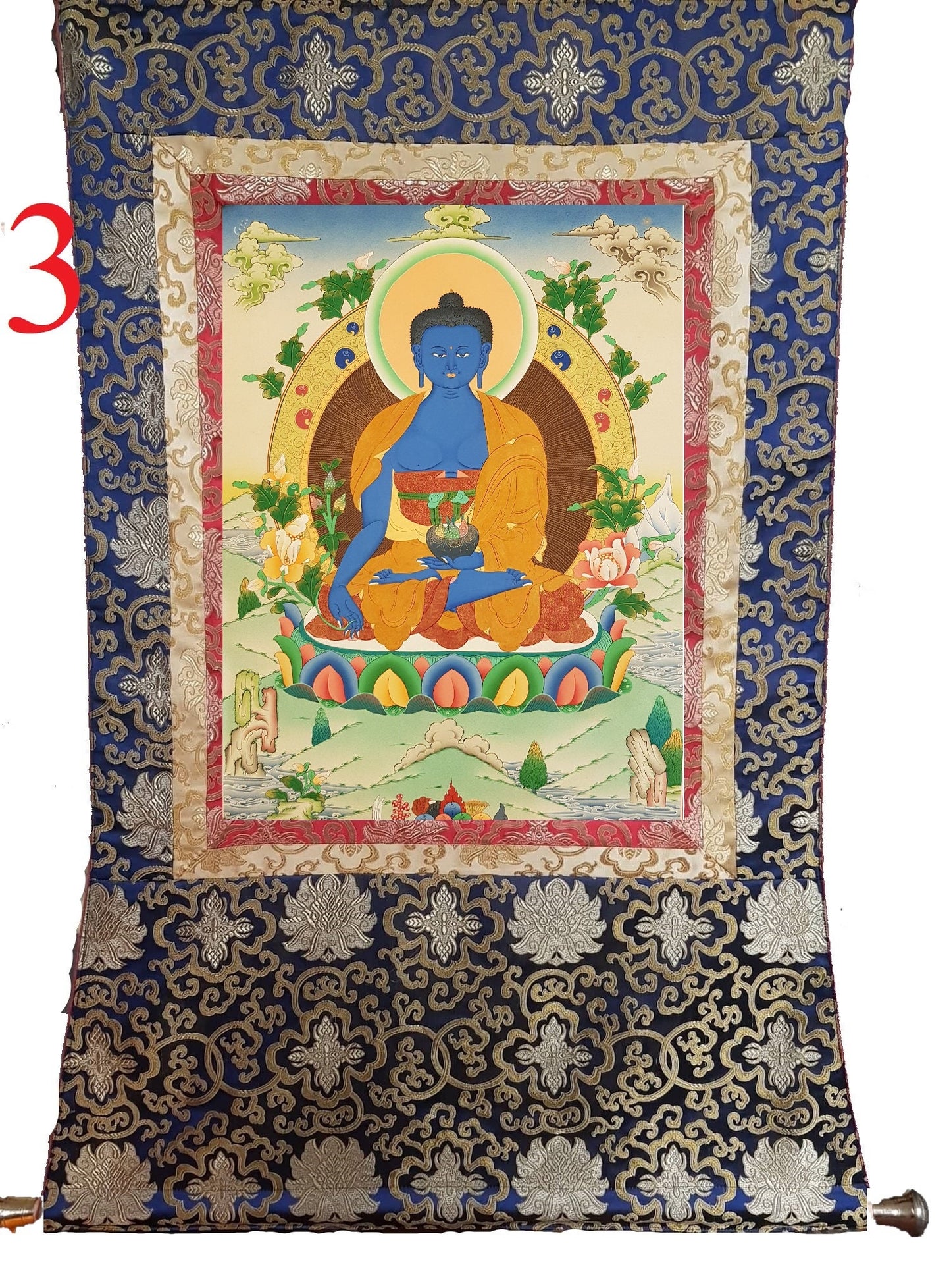 85. Medicine Buddha Thanka (Thangka). Free Brocade / Free Shipping.