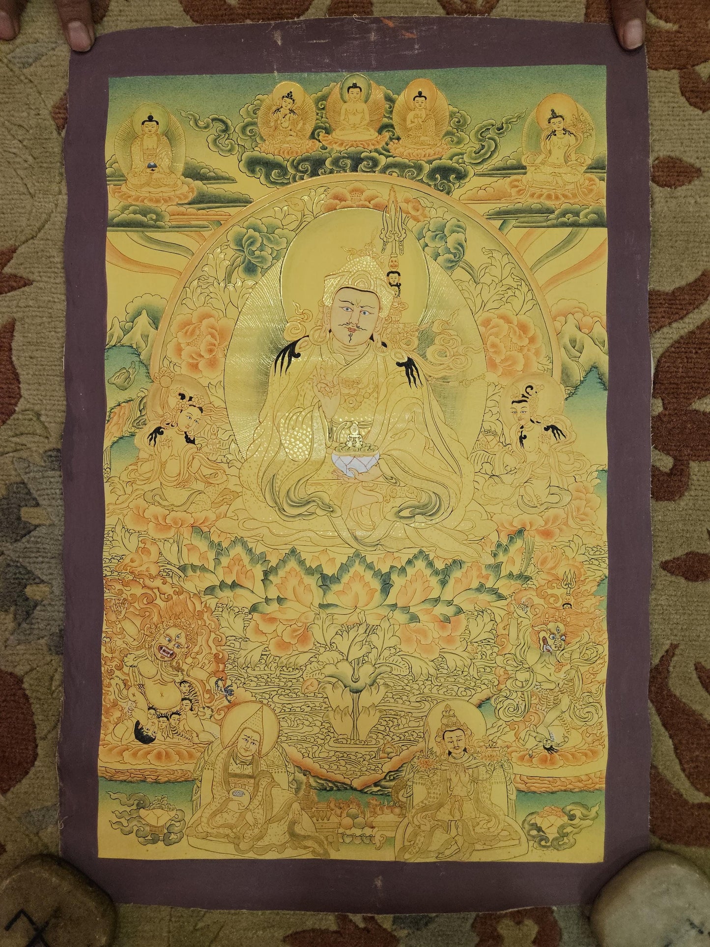 367. 8 Eight Guru Rinpoche Padmasambhava Tsen Gye Thanka (Thangka). Free Brocade / Free Shipping.