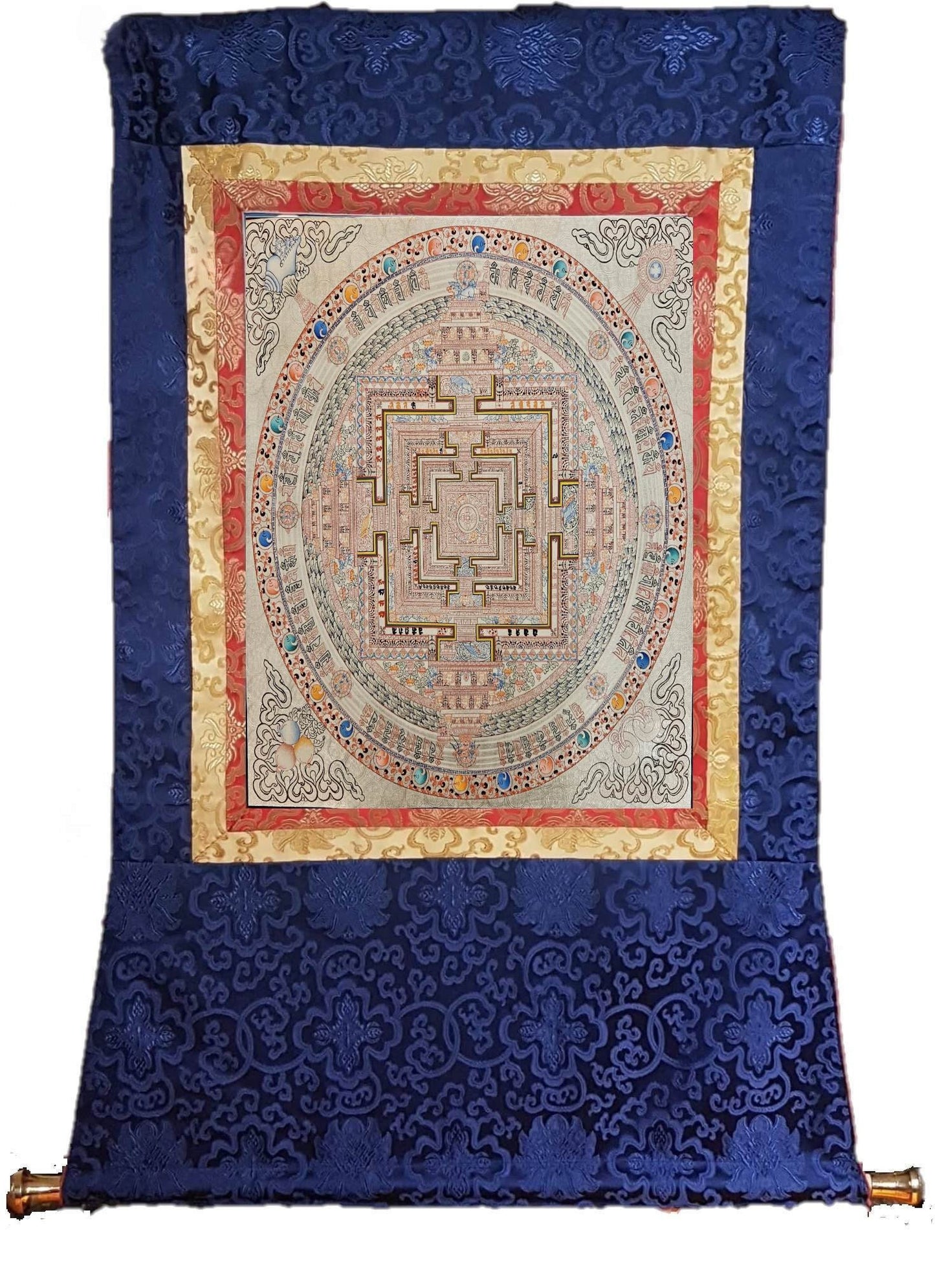 341. Silver Kalachakra Mandala Thangka (Thanka). Free Brocade / Free Shipping.