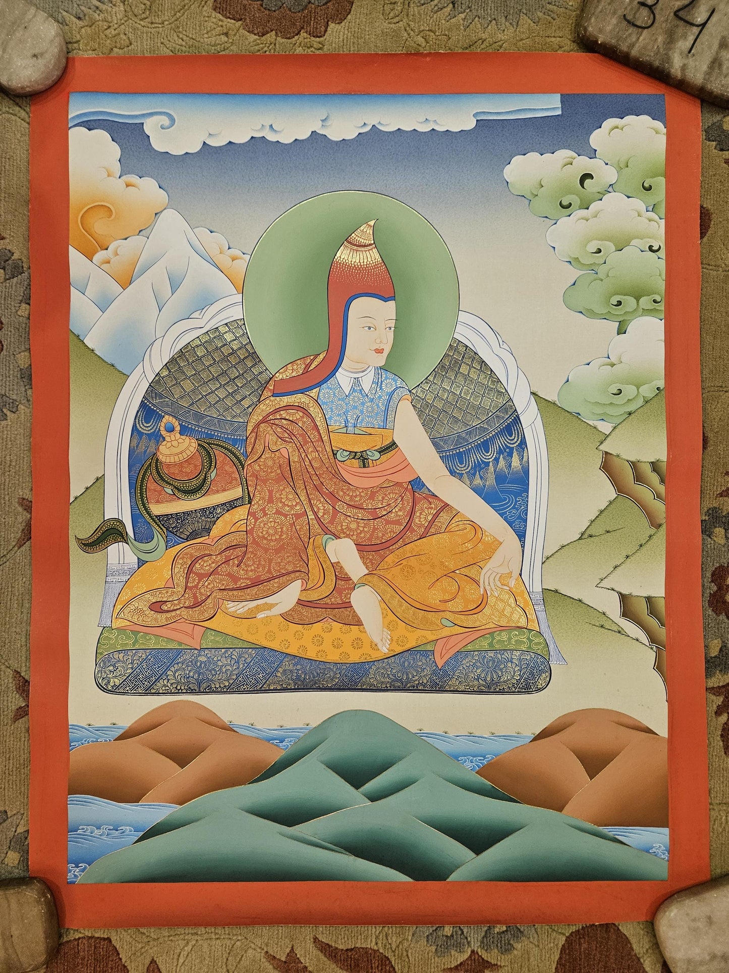 388. Shantideva Monk at Nalanda Thangka (Thanka).  Free Brocade / Free Shipping.