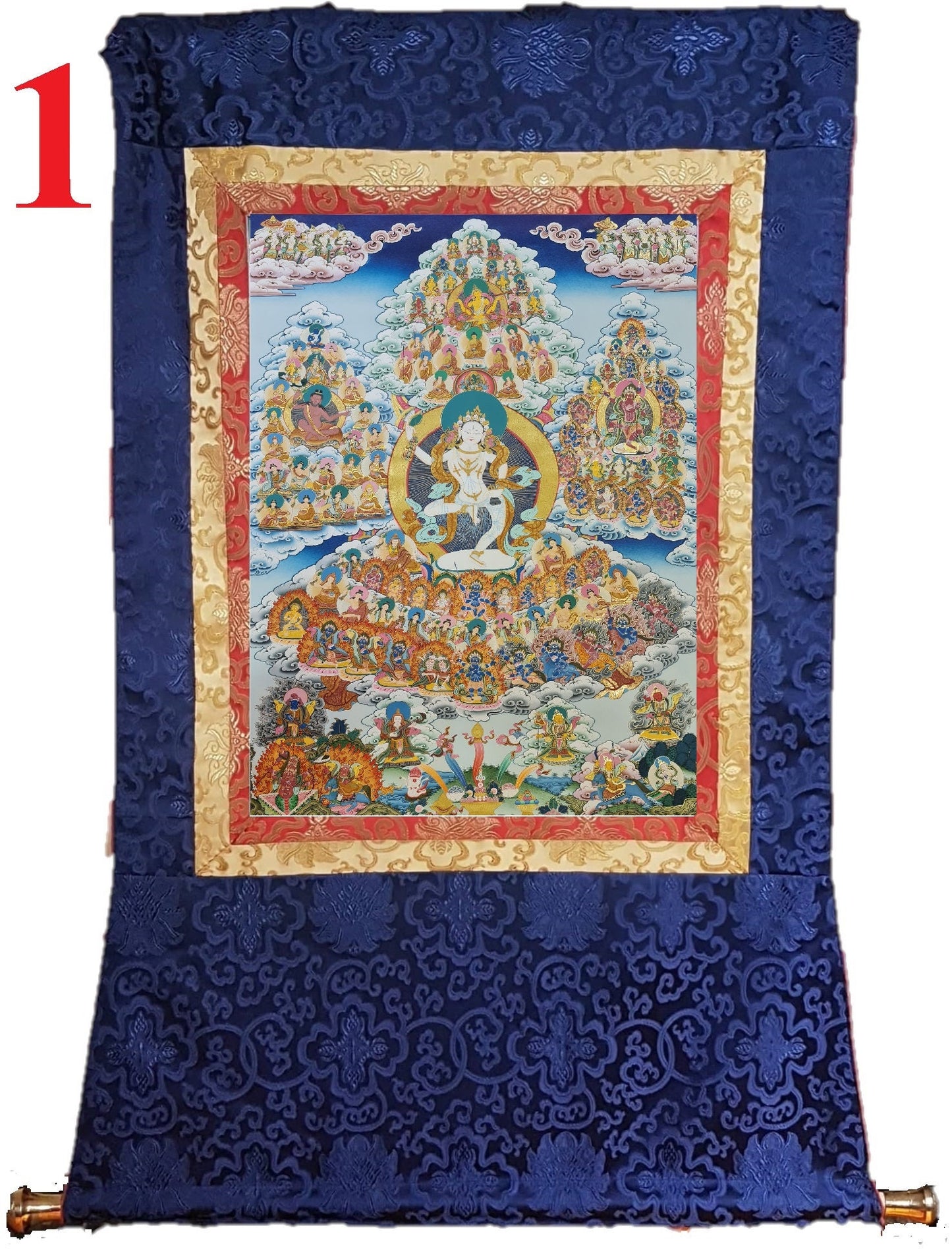 232. Machig Labdron Lineage Tree Thangka (Thanka) Painting with 24 K Gold. Free Brocade / Free Shipping.