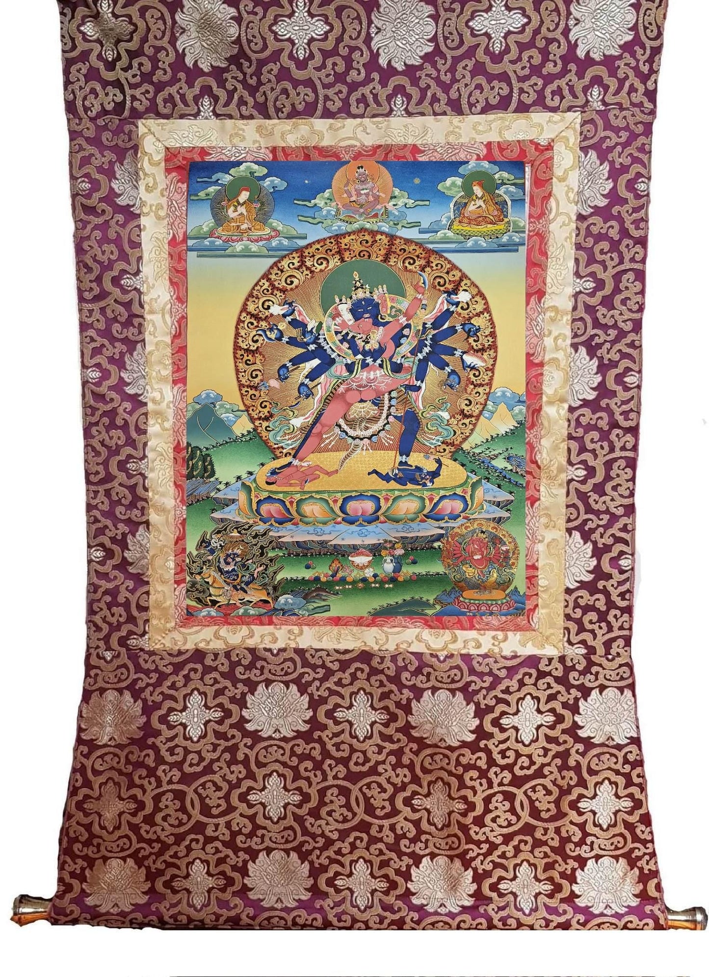 363. 12 Arm Chakrasamvara Thanka (Thangka) Painting. Free Brocade / Free Shipping.